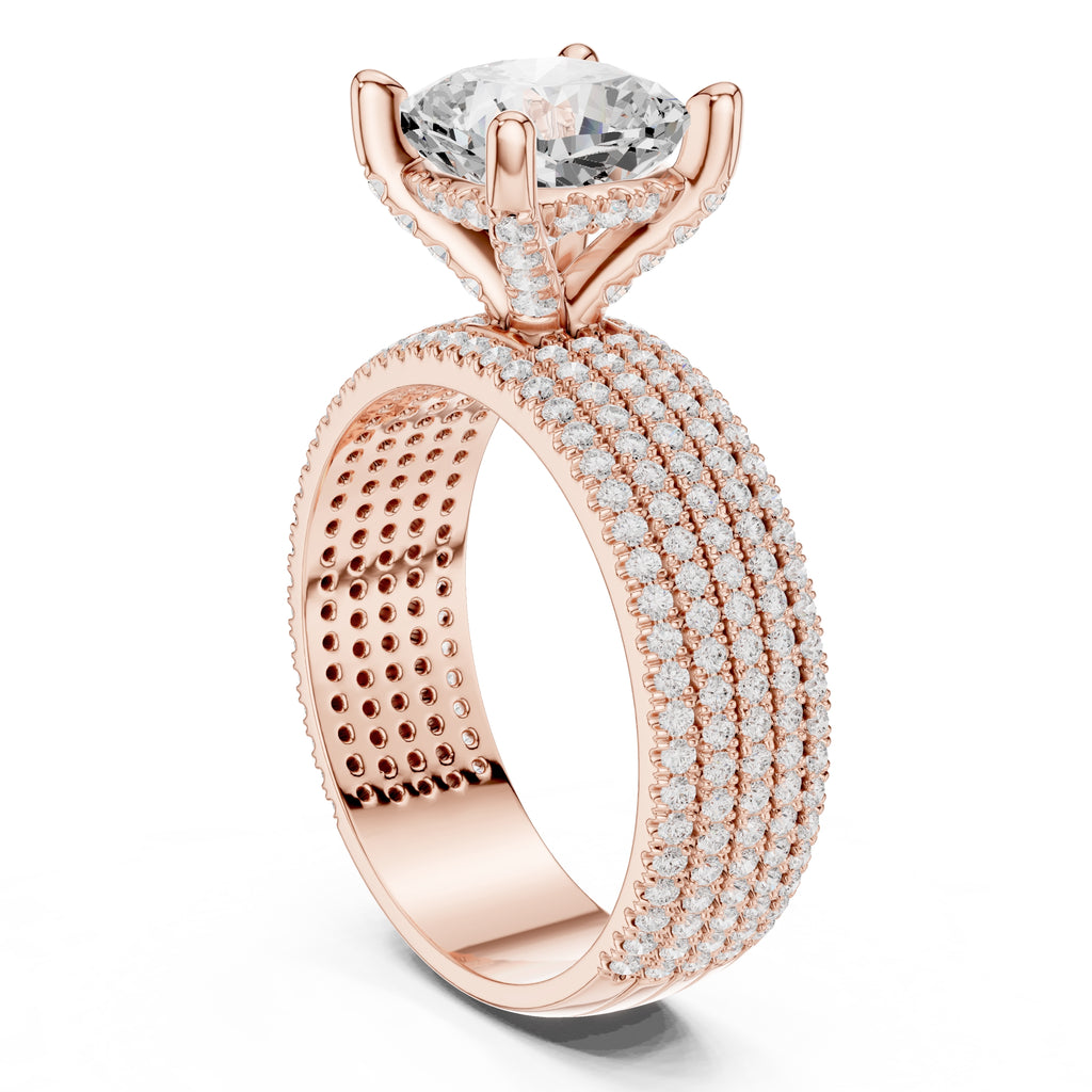 3.00 ct Vortex Multi-Row Engagement Ring 3ct Rose Gold Cushion