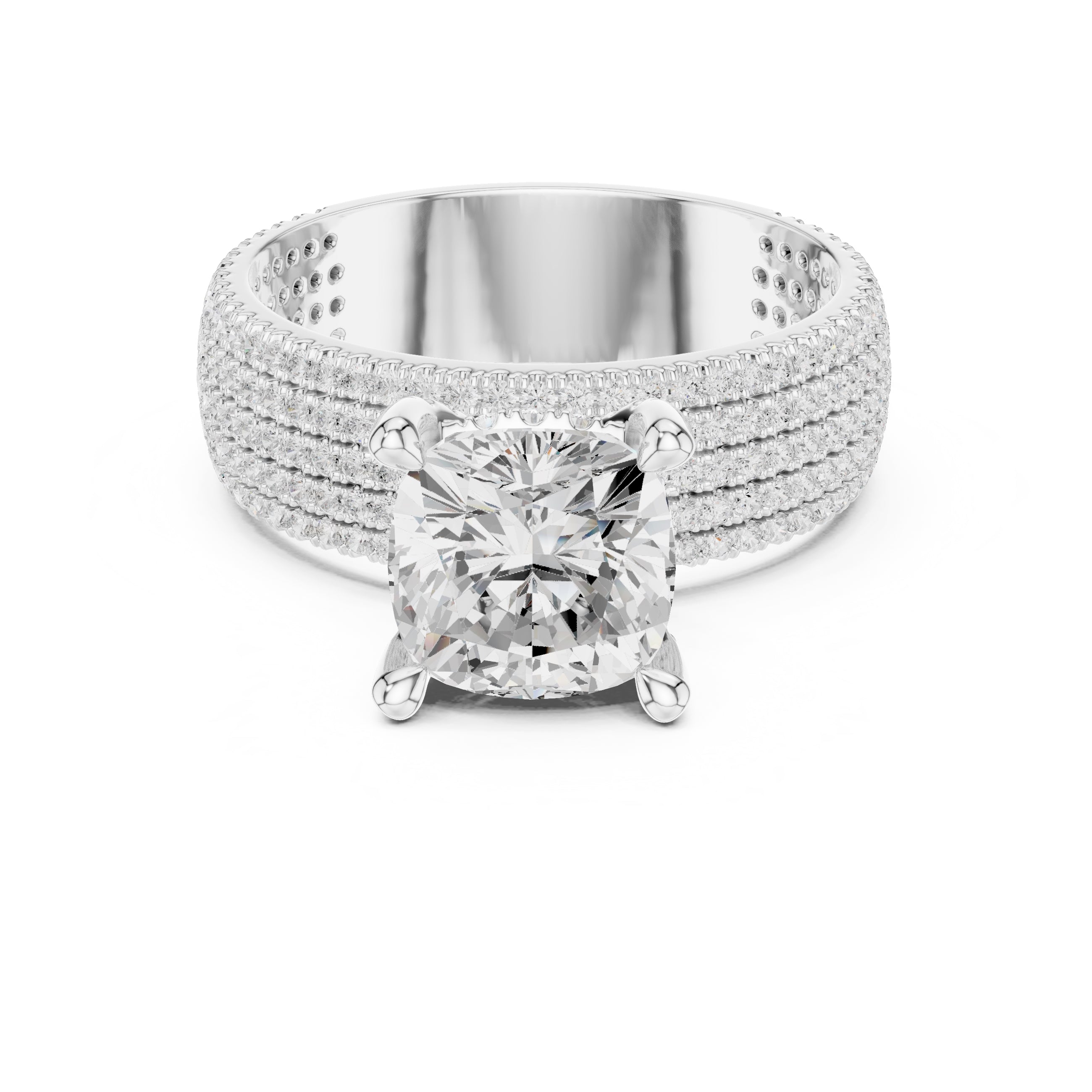 3.00 ct Vortex Multi-Row Engagement Ring 3ct White Gold Cushion