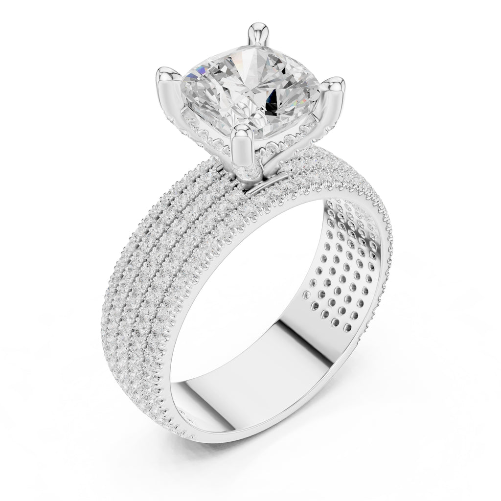 3.00 ct Vortex Multi-Row Engagement Ring 3ct White Gold Cushion