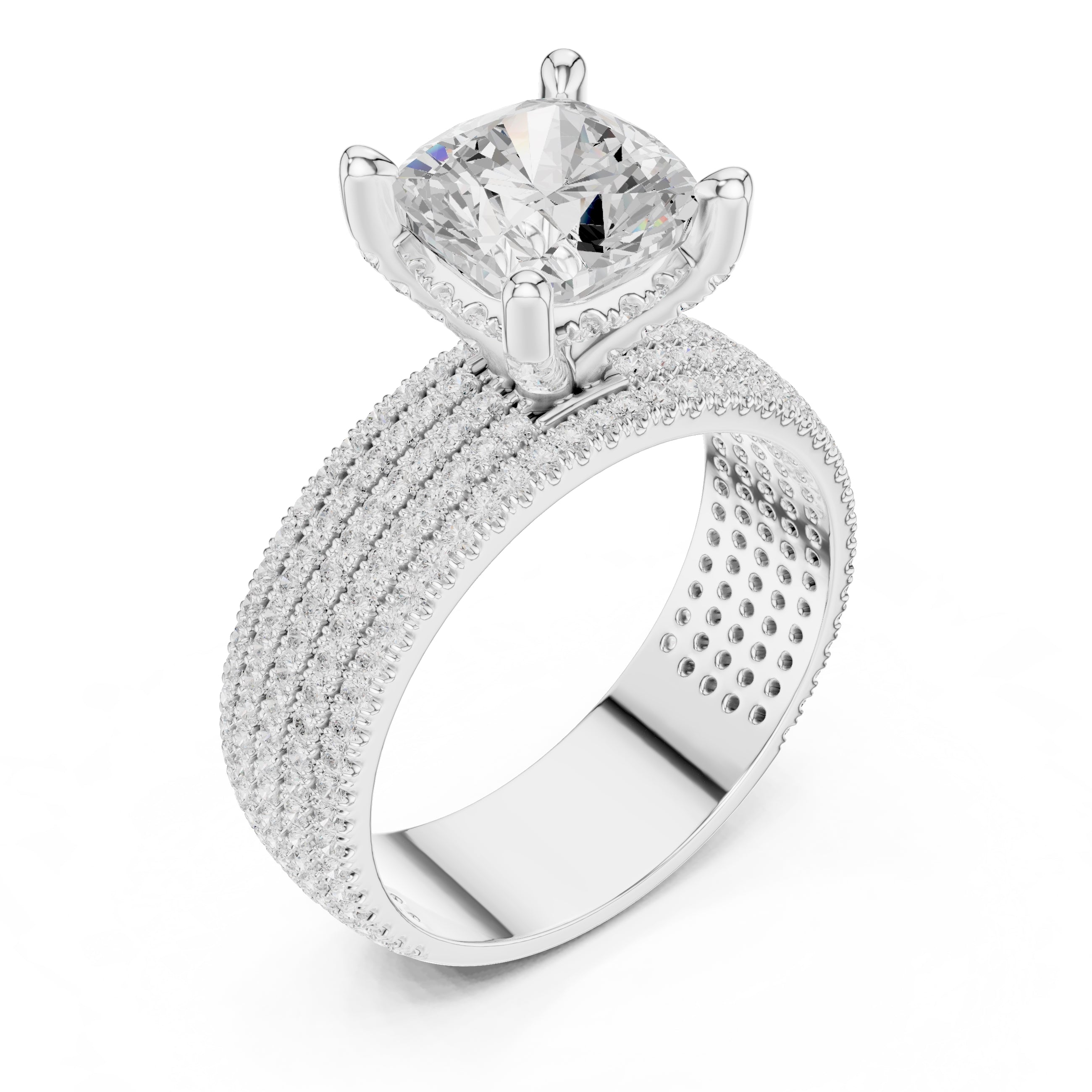 3.00 ct Vortex Multi-Row Engagement Ring 3ct White Gold Cushion