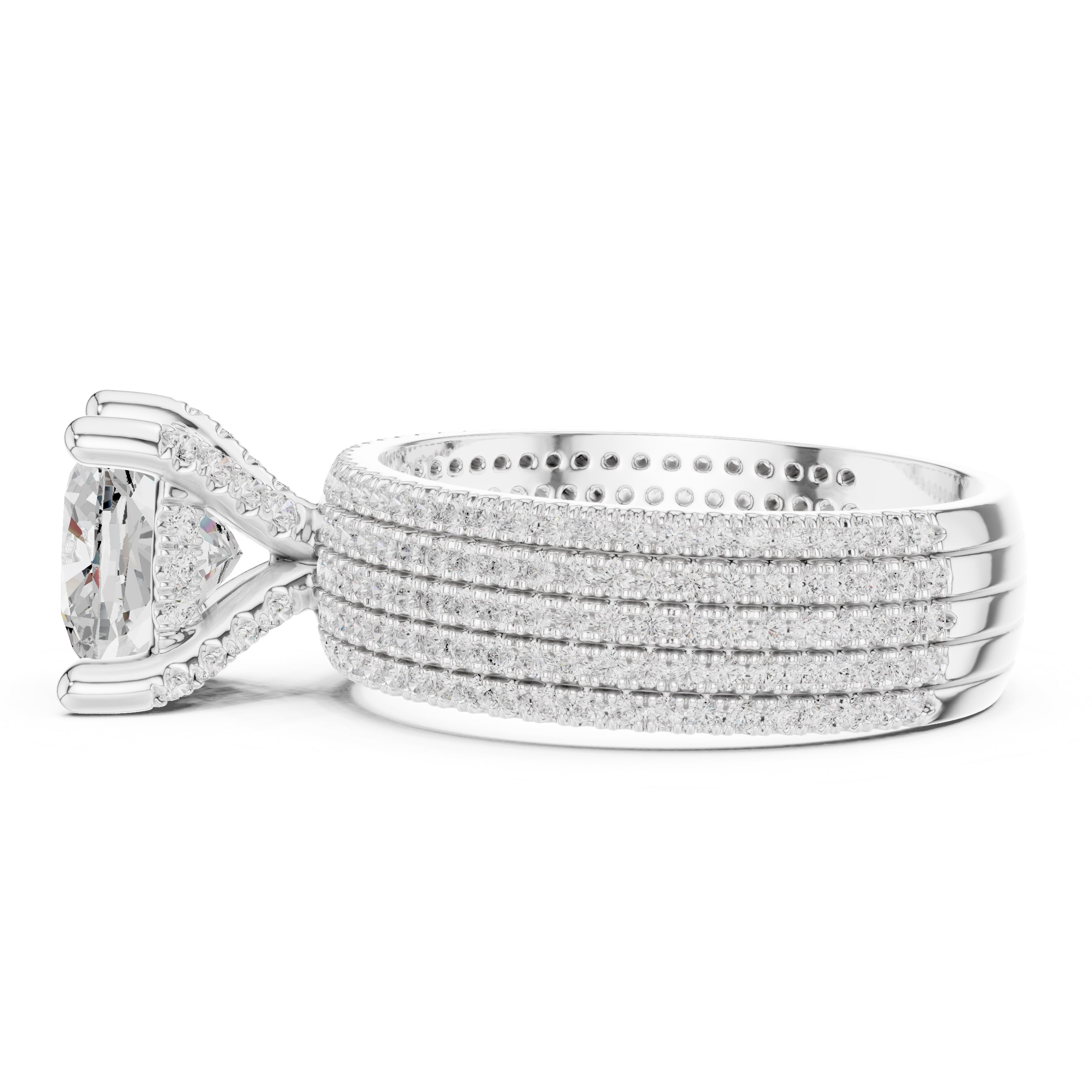 3.00 ct Vortex Multi-Row Engagement Ring 3ct White Gold Cushion