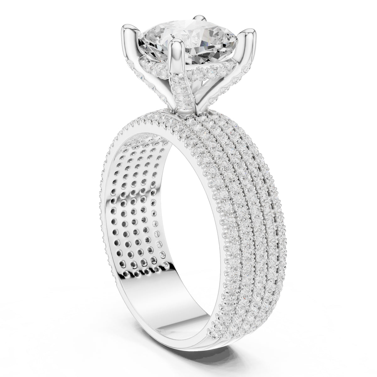 3.00 ct Vortex Multi-Row Engagement Ring 3ct White Gold Cushion