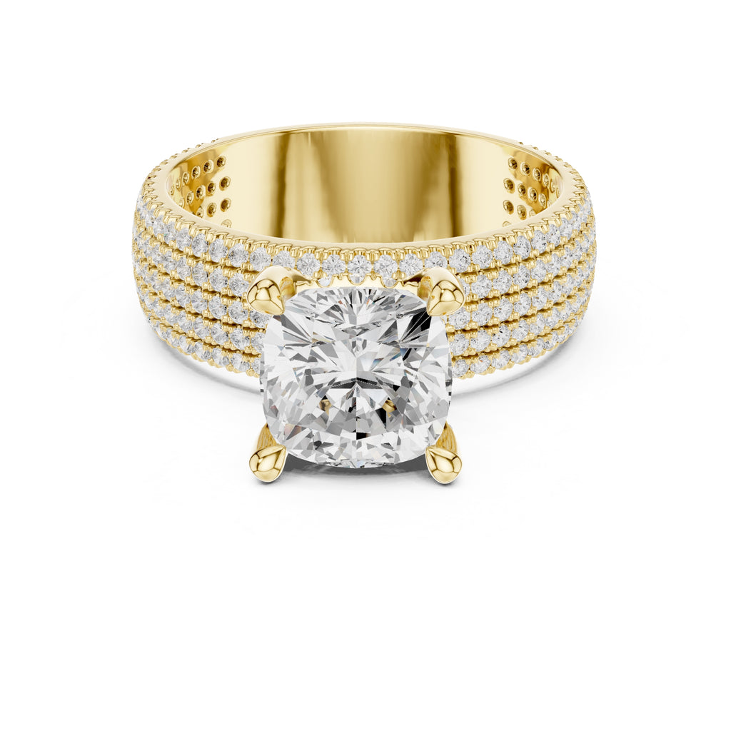 3.00 ct Vortex Multi-Row Engagement Ring 3ct Yellow Gold Cushion
