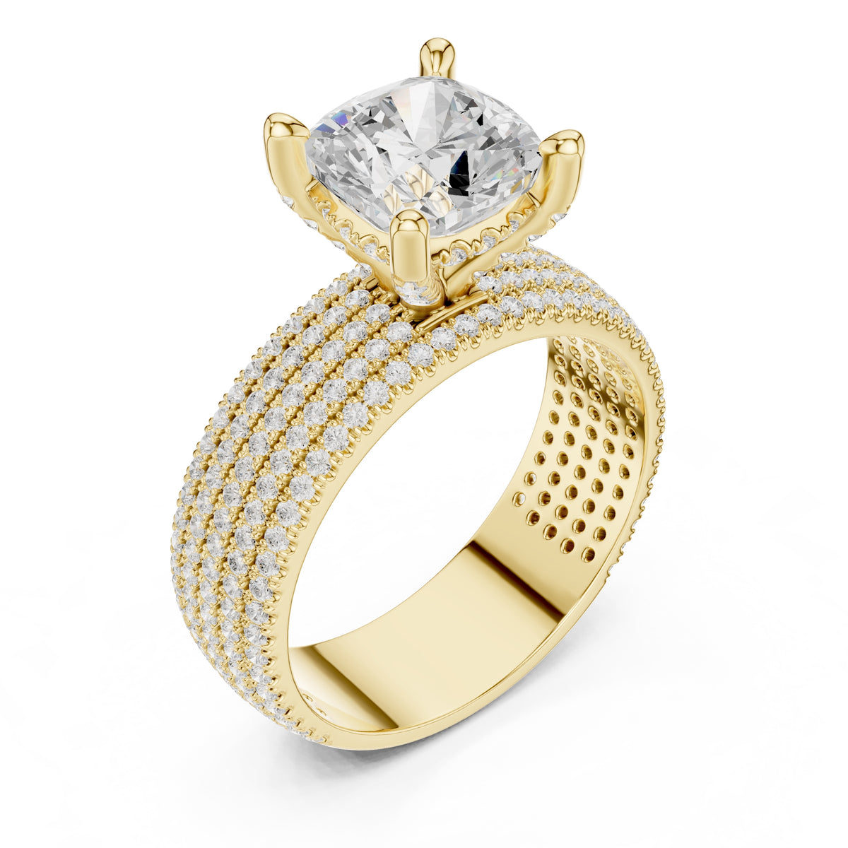 3.00 ct Vortex Multi-Row Engagement Ring 3ct Yellow Gold Cushion