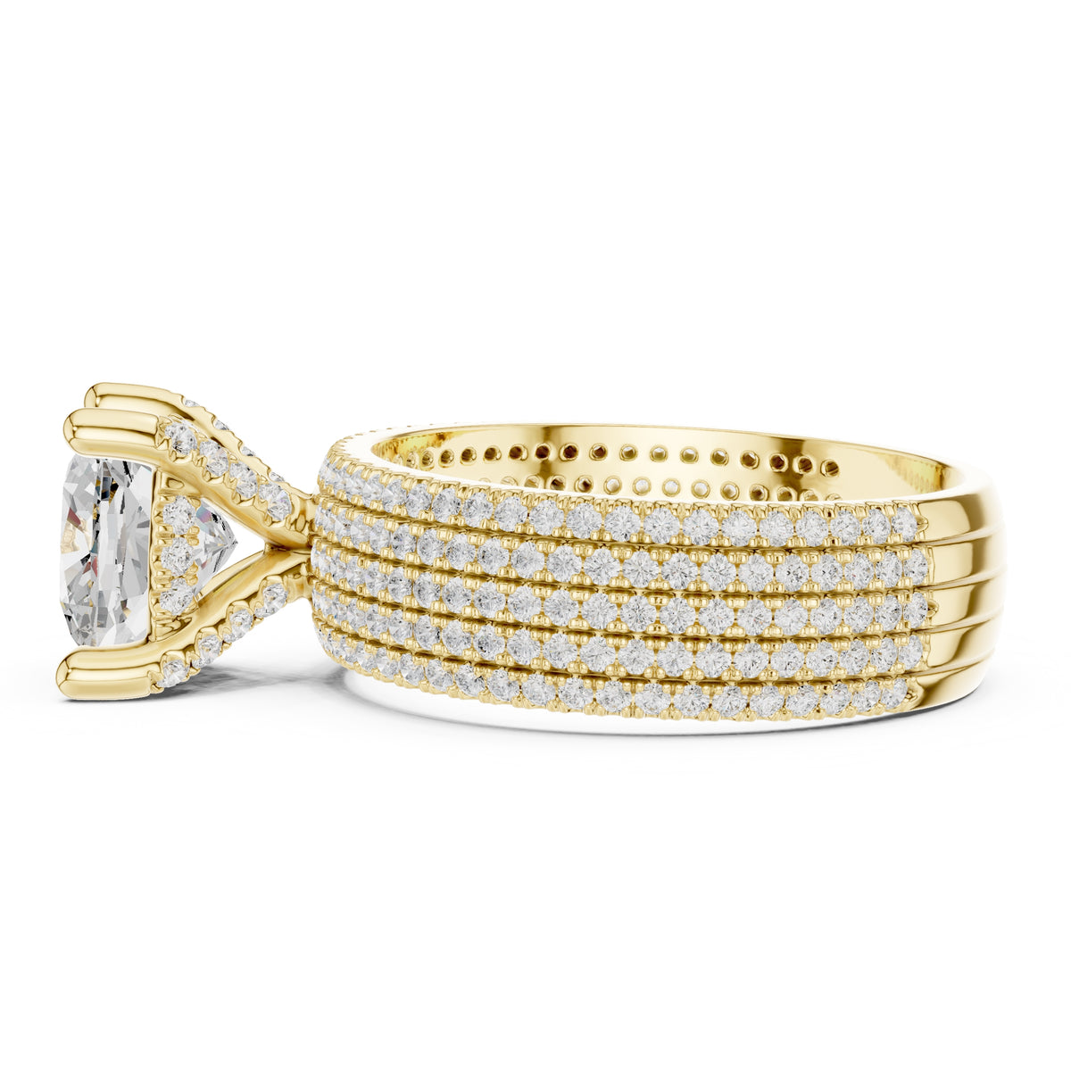 3.00 ct Vortex Multi-Row Engagement Ring 3ct Yellow Gold Cushion