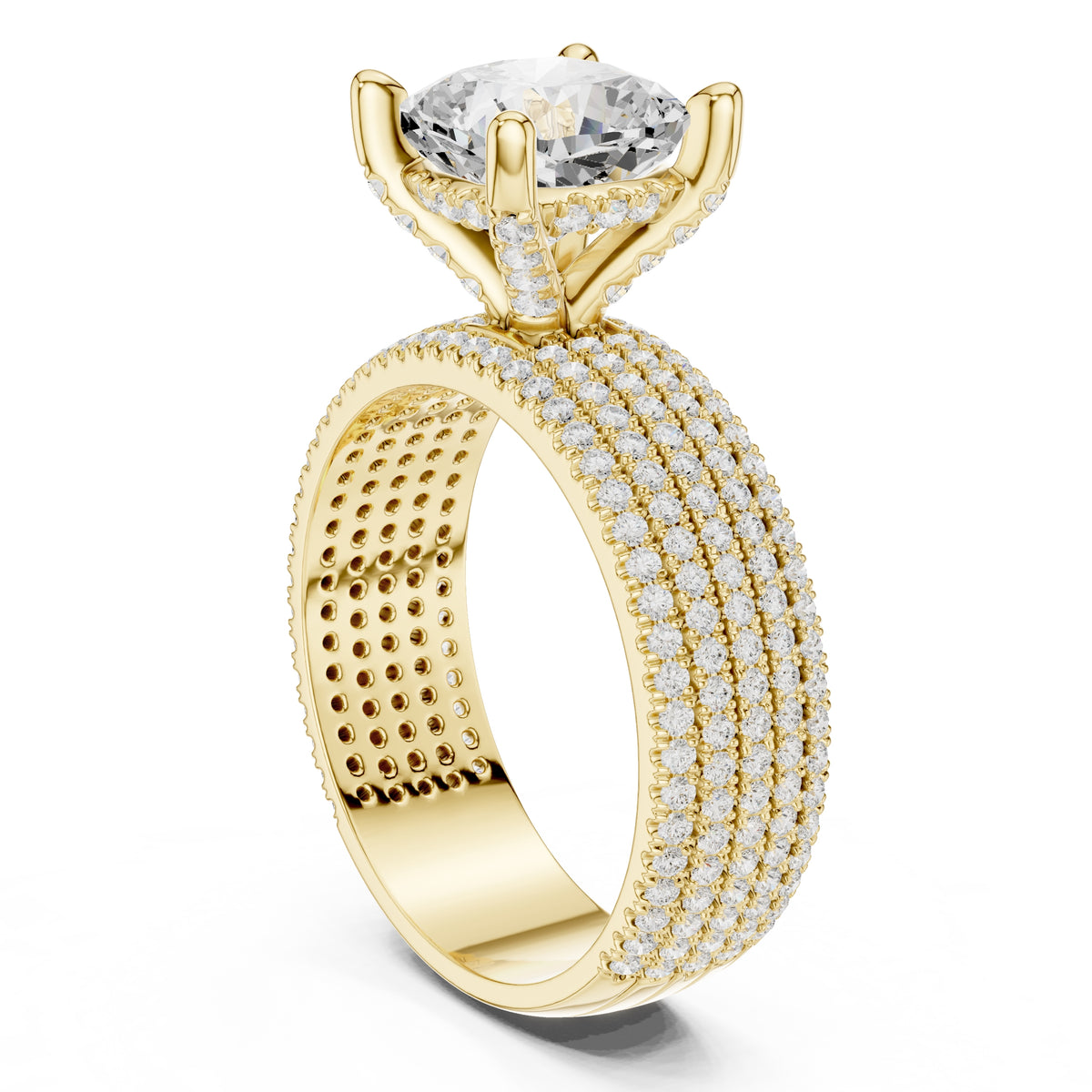 3.00 ct Vortex Multi-Row Engagement Ring 3ct Yellow Gold Cushion