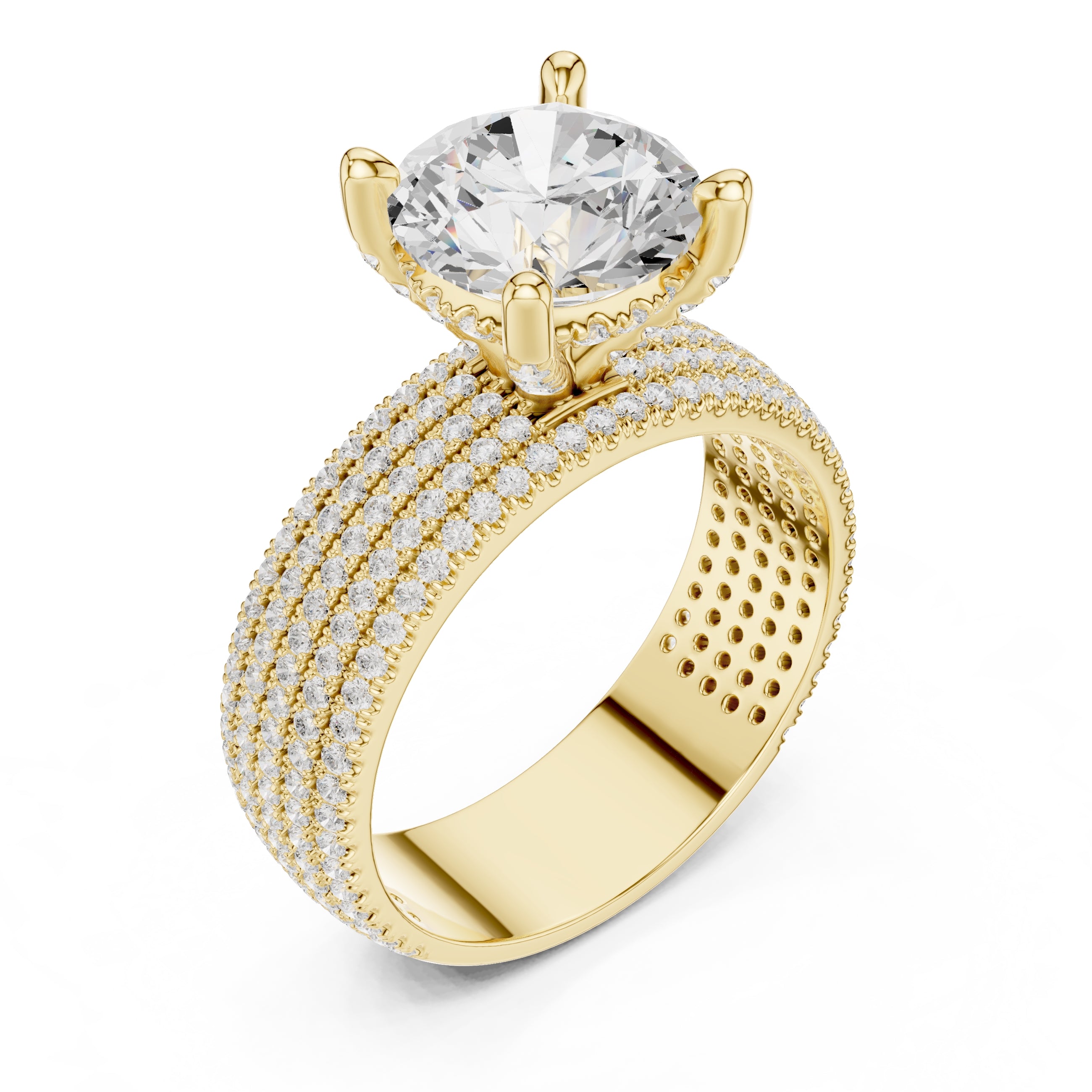 3.00 ct Vortex Multi-Row Engagement Ring 3ct Yellow Gold Round