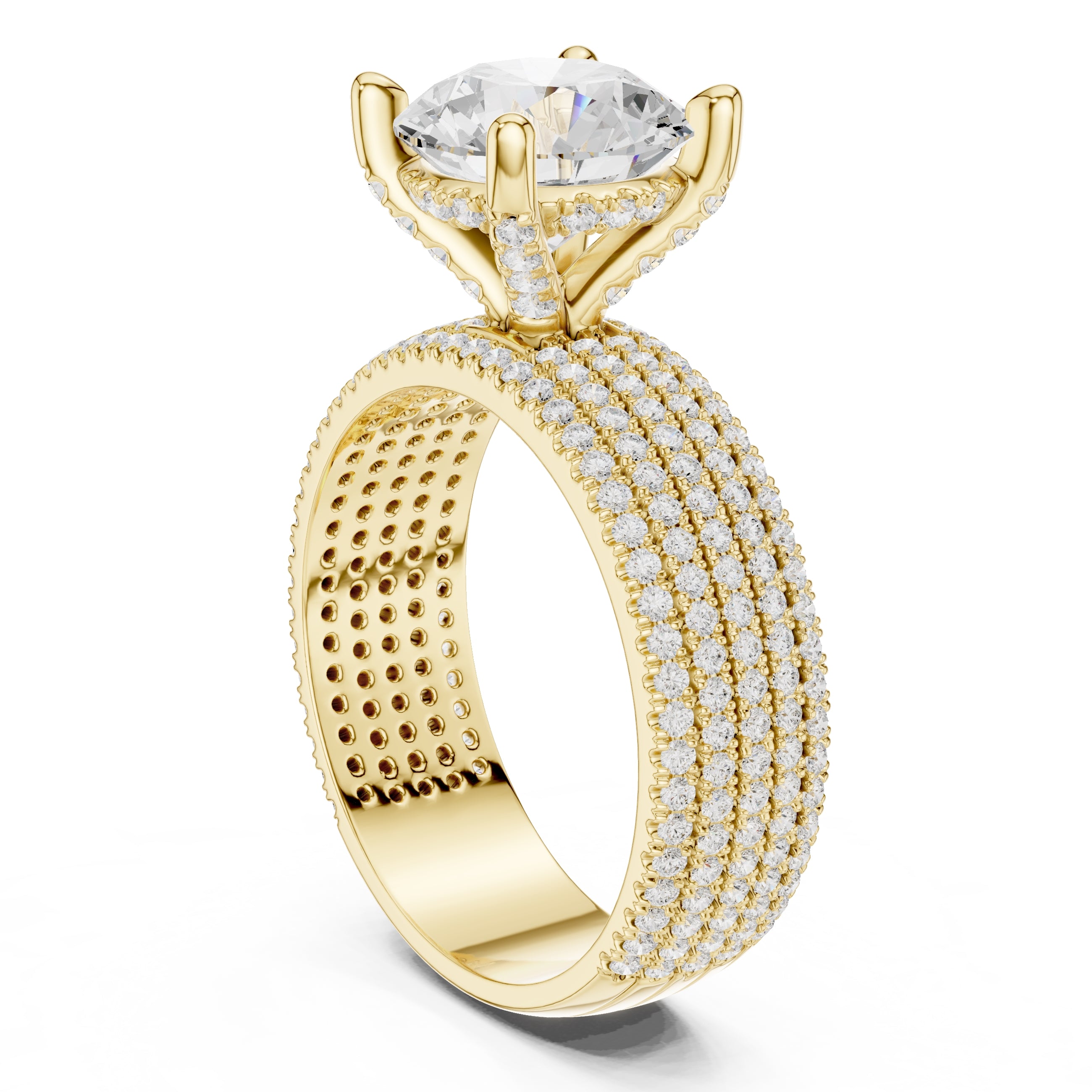 3.00 ct Vortex Multi-Row Engagement Ring 3ct Yellow Gold Round