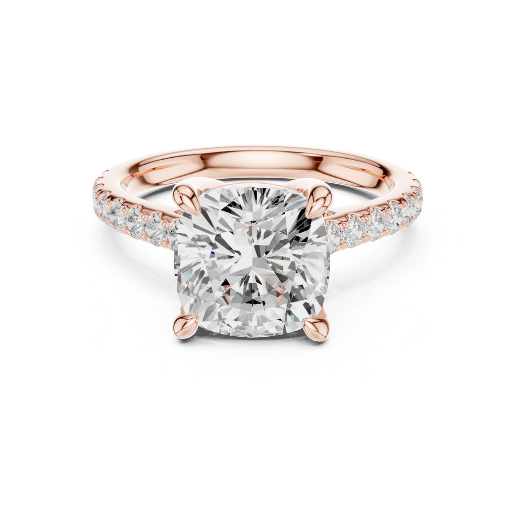 4.00 ct Summit Pavé Engagement Ring 4ct Rose Gold Cushion