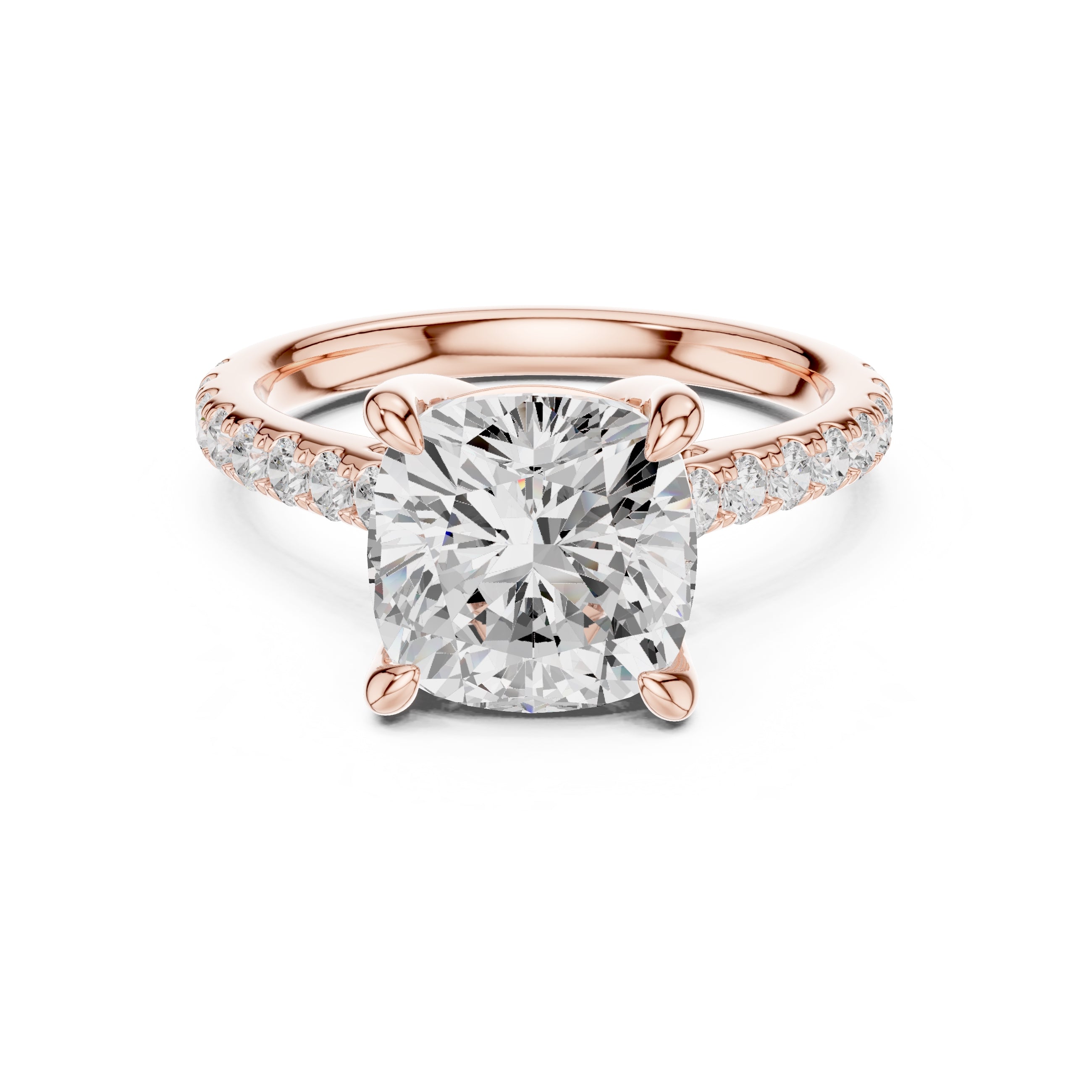 4.00 ct Summit Pavé Engagement Ring 4ct Rose Gold Cushion