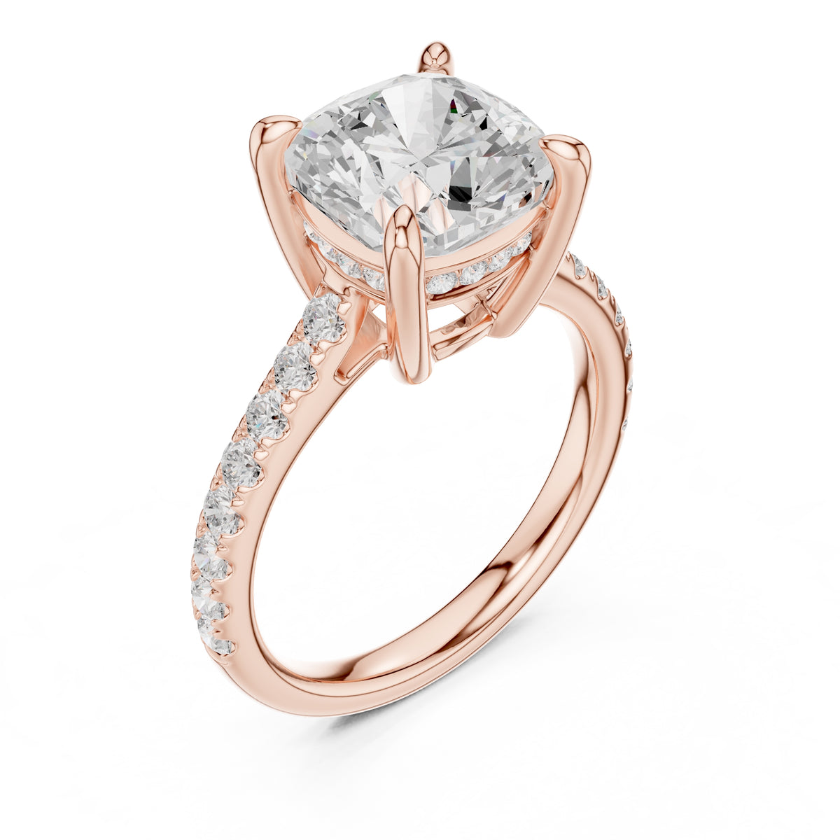 4.00 ct Summit Pavé Engagement Ring 4ct Rose Gold Cushion