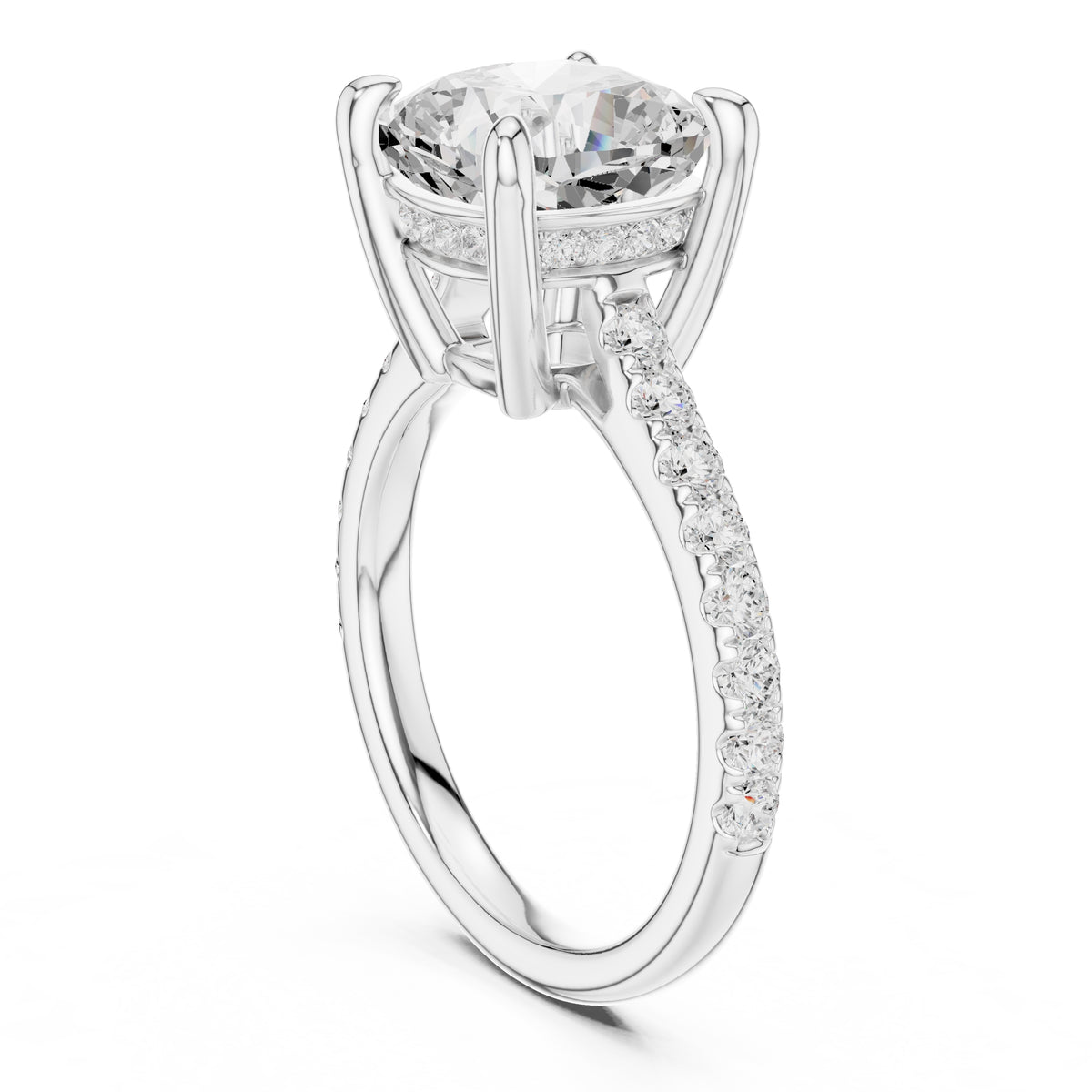 4.00 ct Summit Pavé Engagement Ring 4ct White Gold Cushion