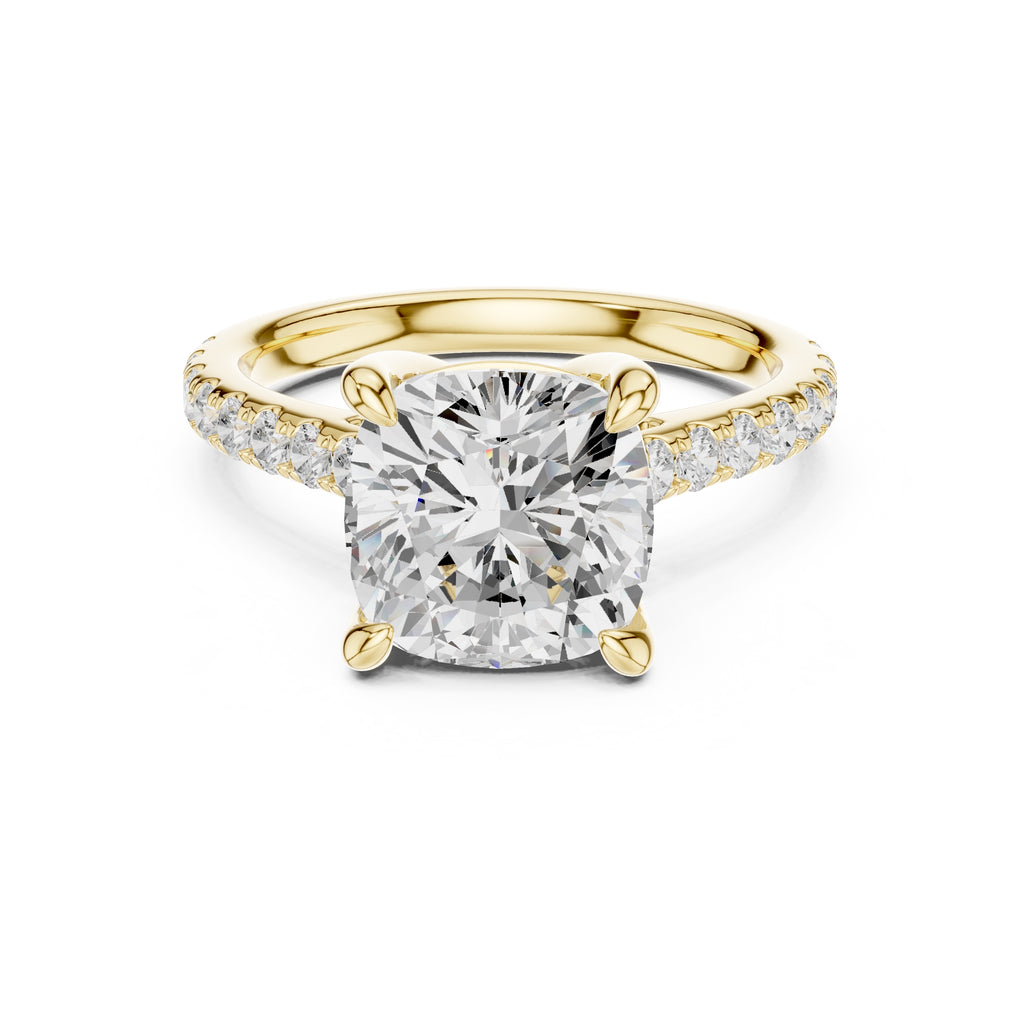 4.00 ct Summit Pavé Engagement Ring 4ct Yellow Gold Cushion
