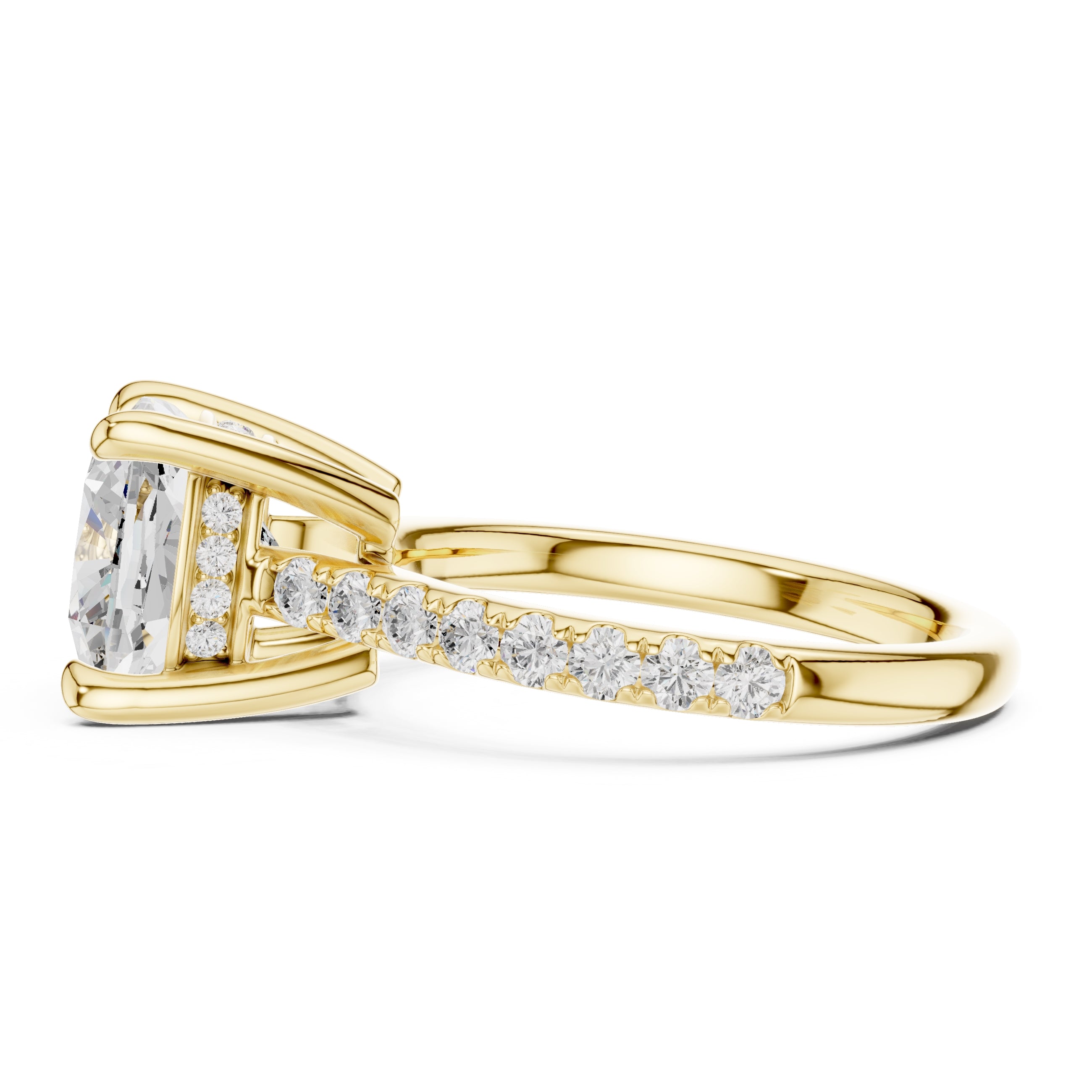 4.00 ct Summit Pavé Engagement Ring 4ct Yellow Gold Cushion