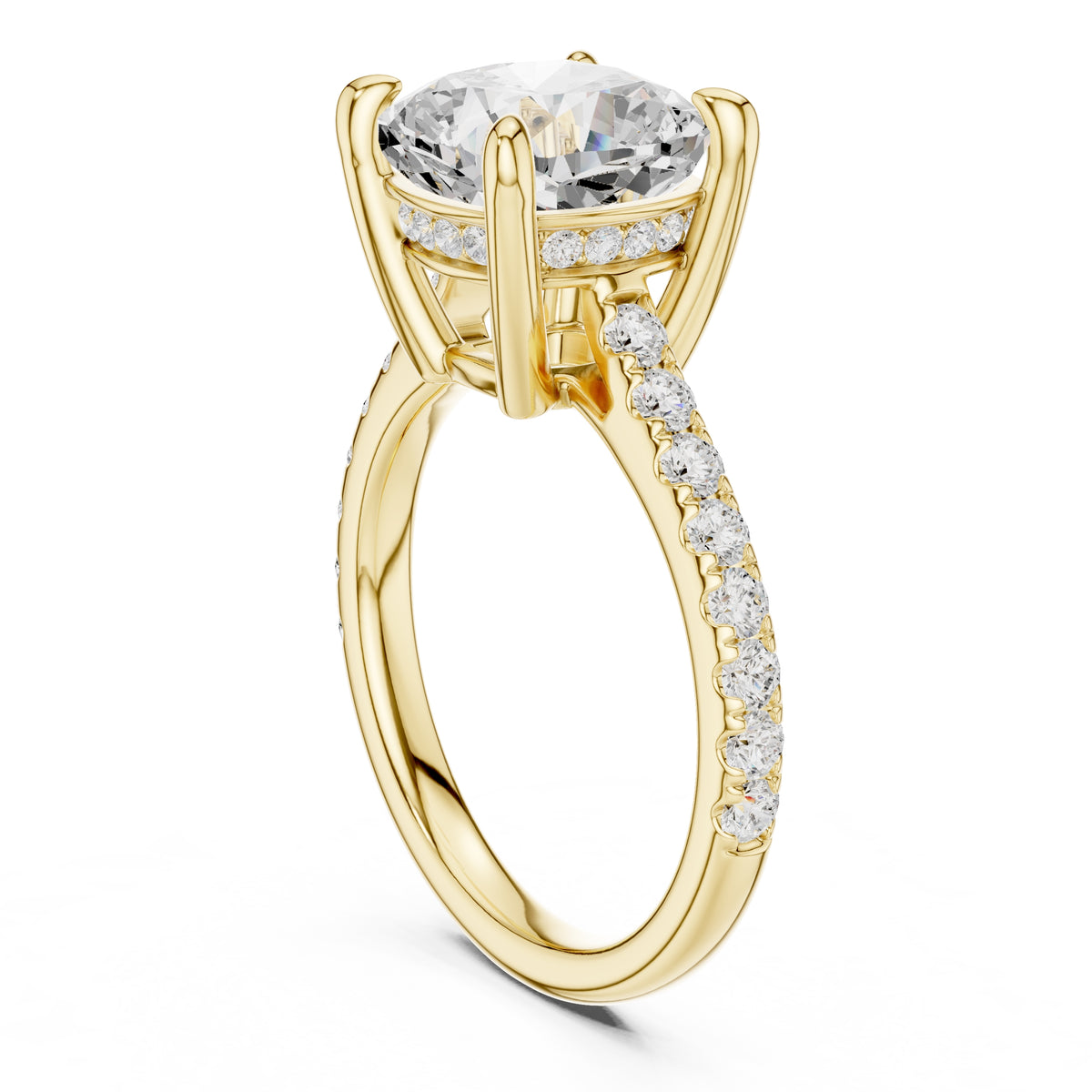 4.00 ct Summit Pavé Engagement Ring 4ct Yellow Gold Cushion