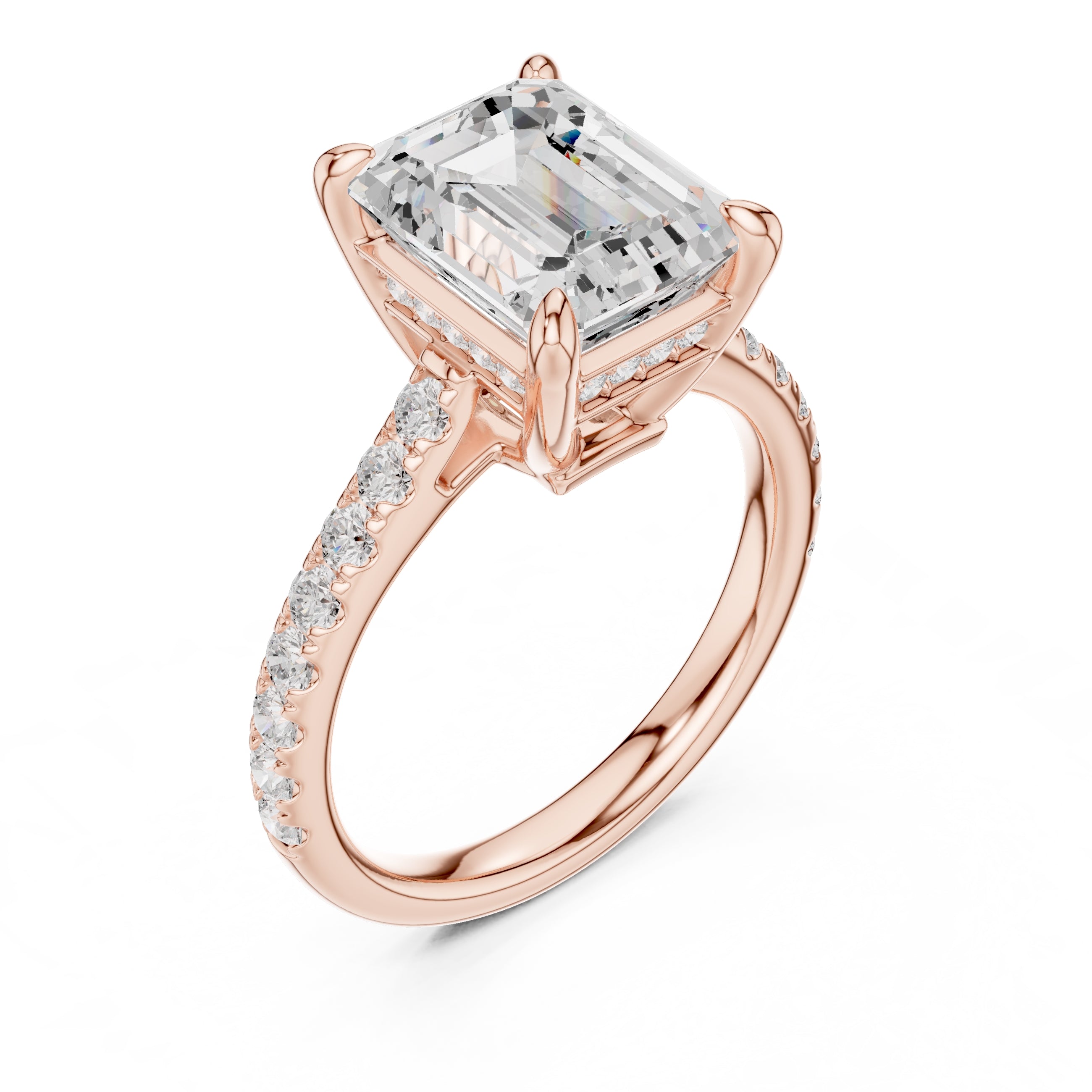 4.00 ct Summit Pavé Engagement Ring 4ct Rose Gold Emerald