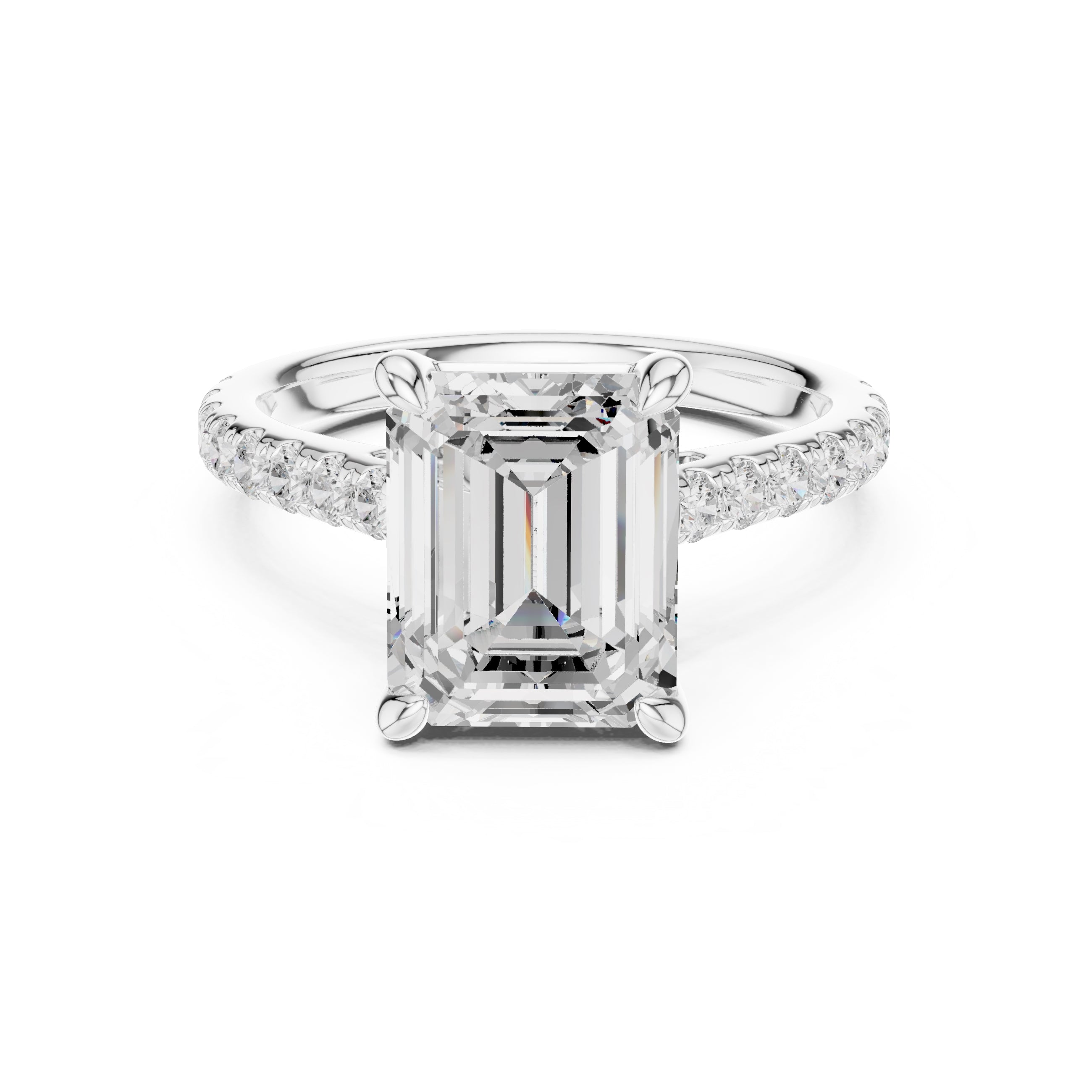 4.00 ct Summit Pavé Engagement Ring 4ct White Gold Emerald