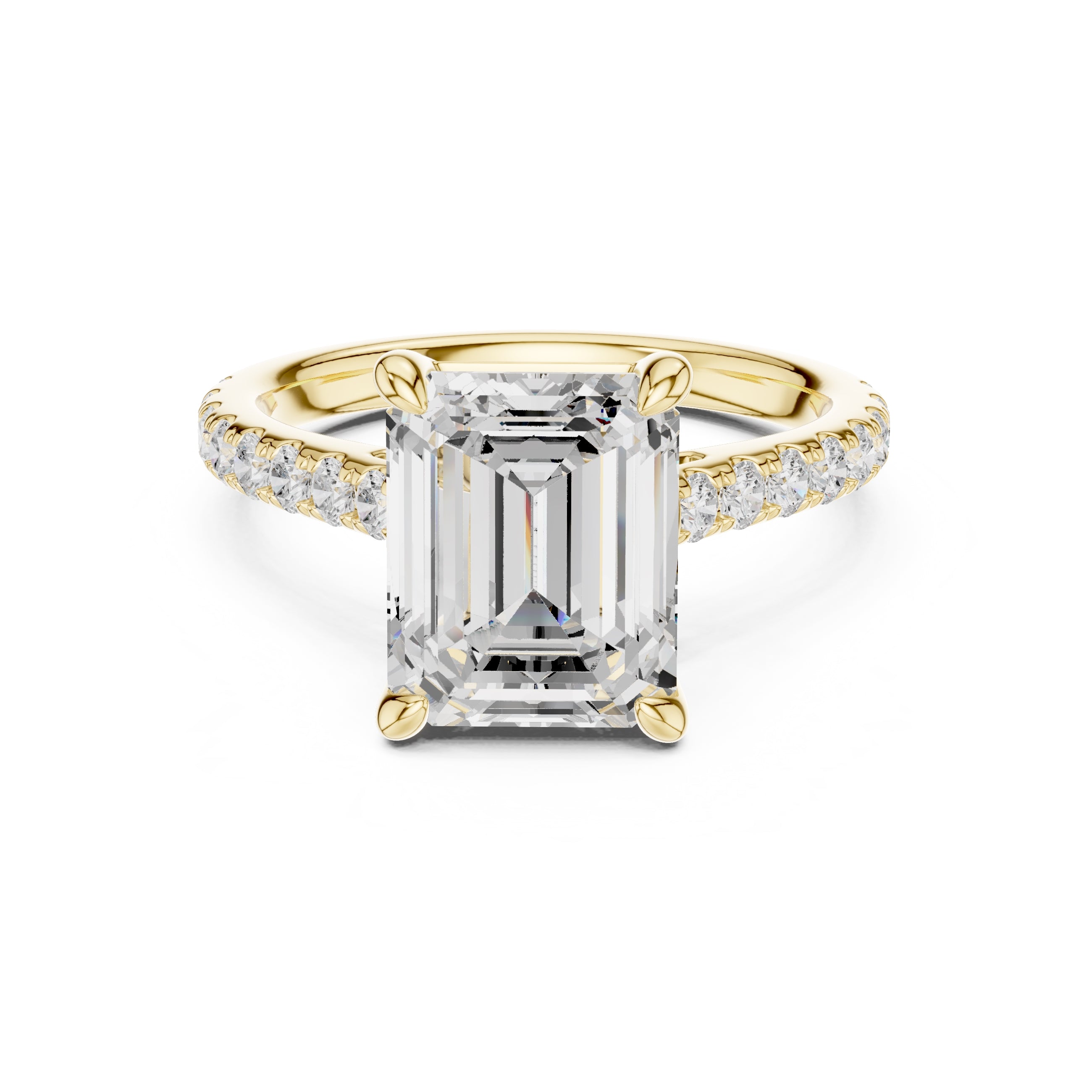 4.00 ct Summit Pavé Engagement Ring 4ct Yellow Gold Emerald