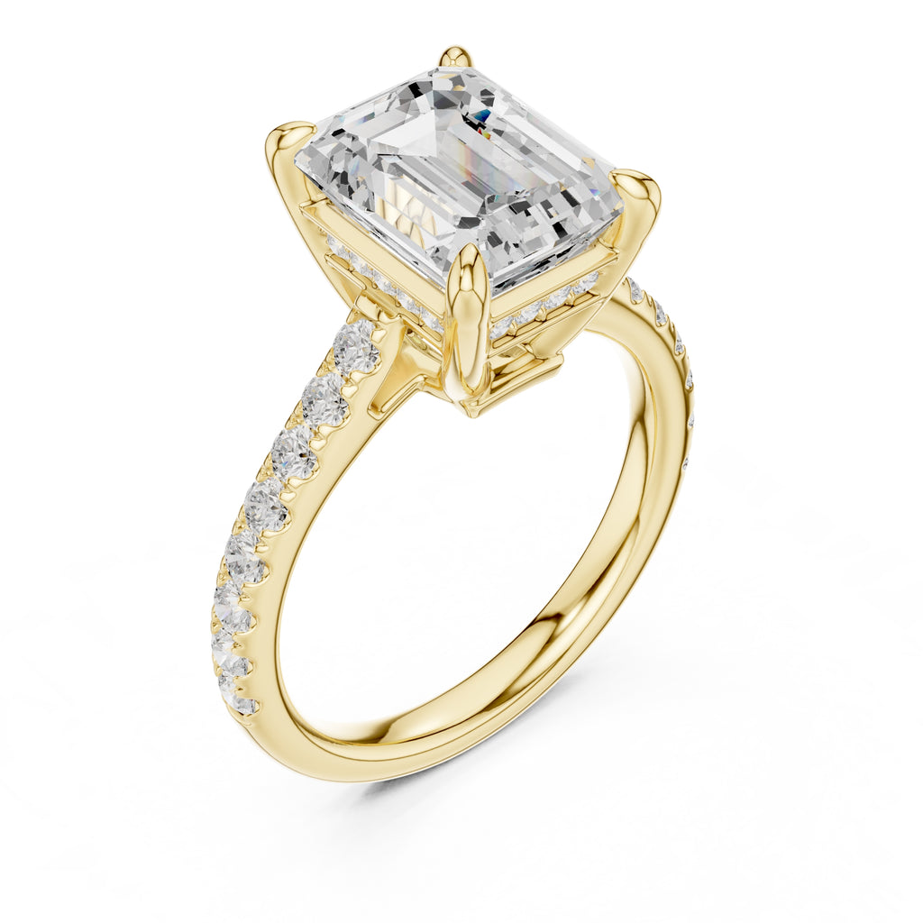 4.00 ct Summit Pavé Engagement Ring 4ct Yellow Gold Emerald