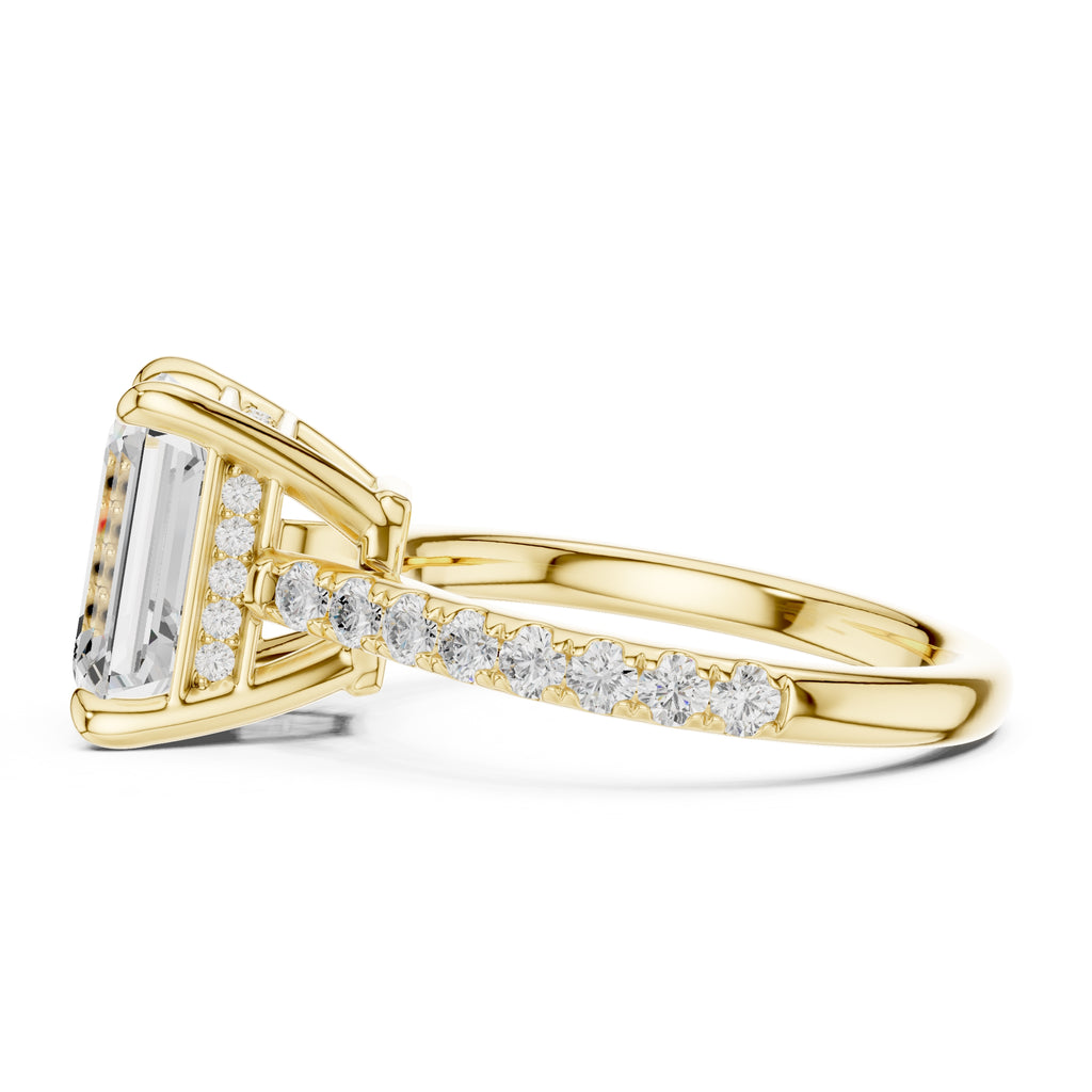 4.00 ct Summit Pavé Engagement Ring 4ct Yellow Gold Emerald