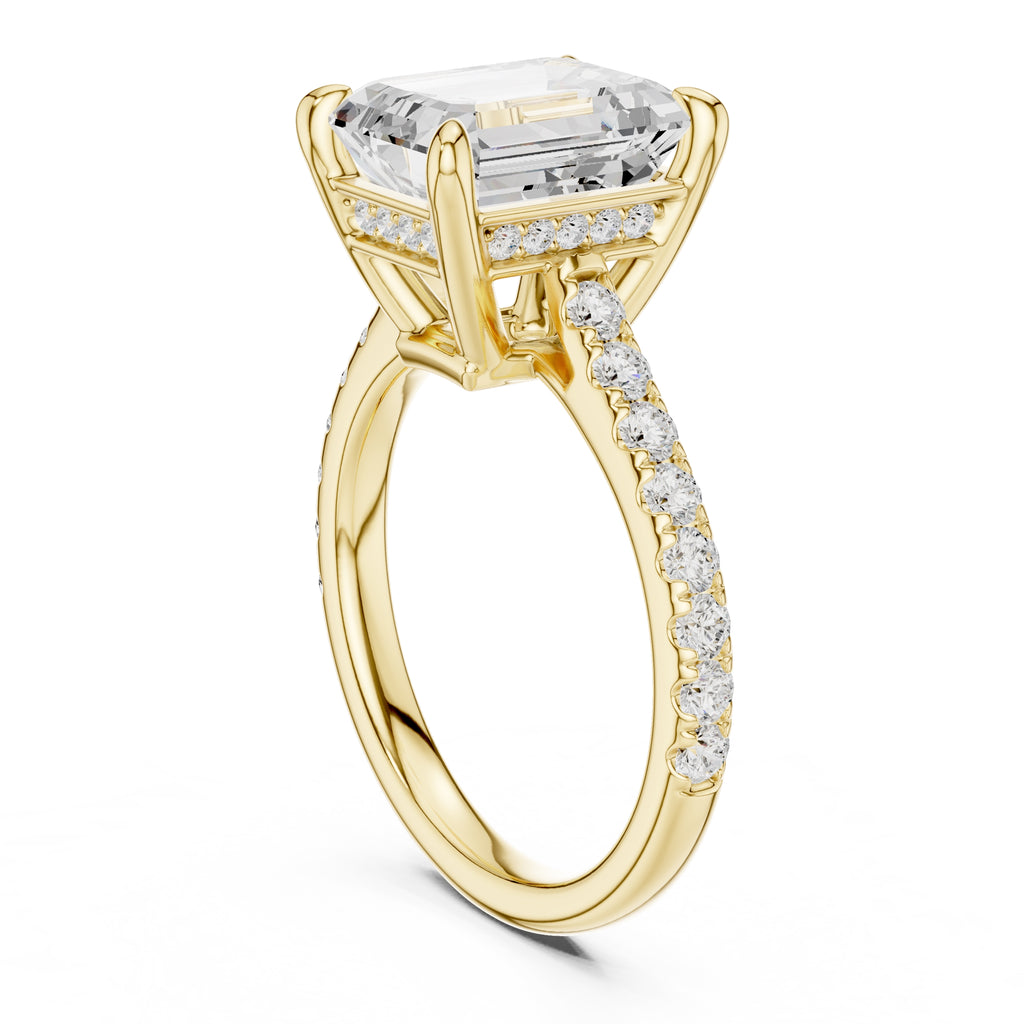 4.00 ct Summit Pavé Engagement Ring 4ct Yellow Gold Emerald