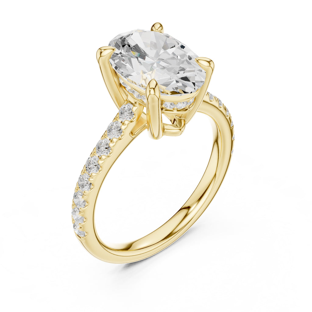 4.00 ct Summit Pavé Engagement Ring 4ct Yellow Gold Oval