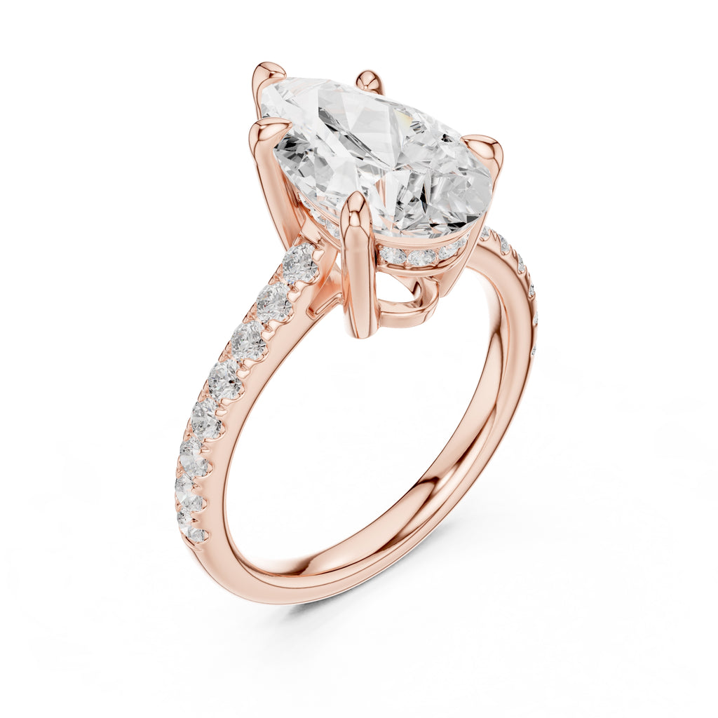 4.00 ct Summit Pavé Engagement Ring 4ct Rose Gold Pear