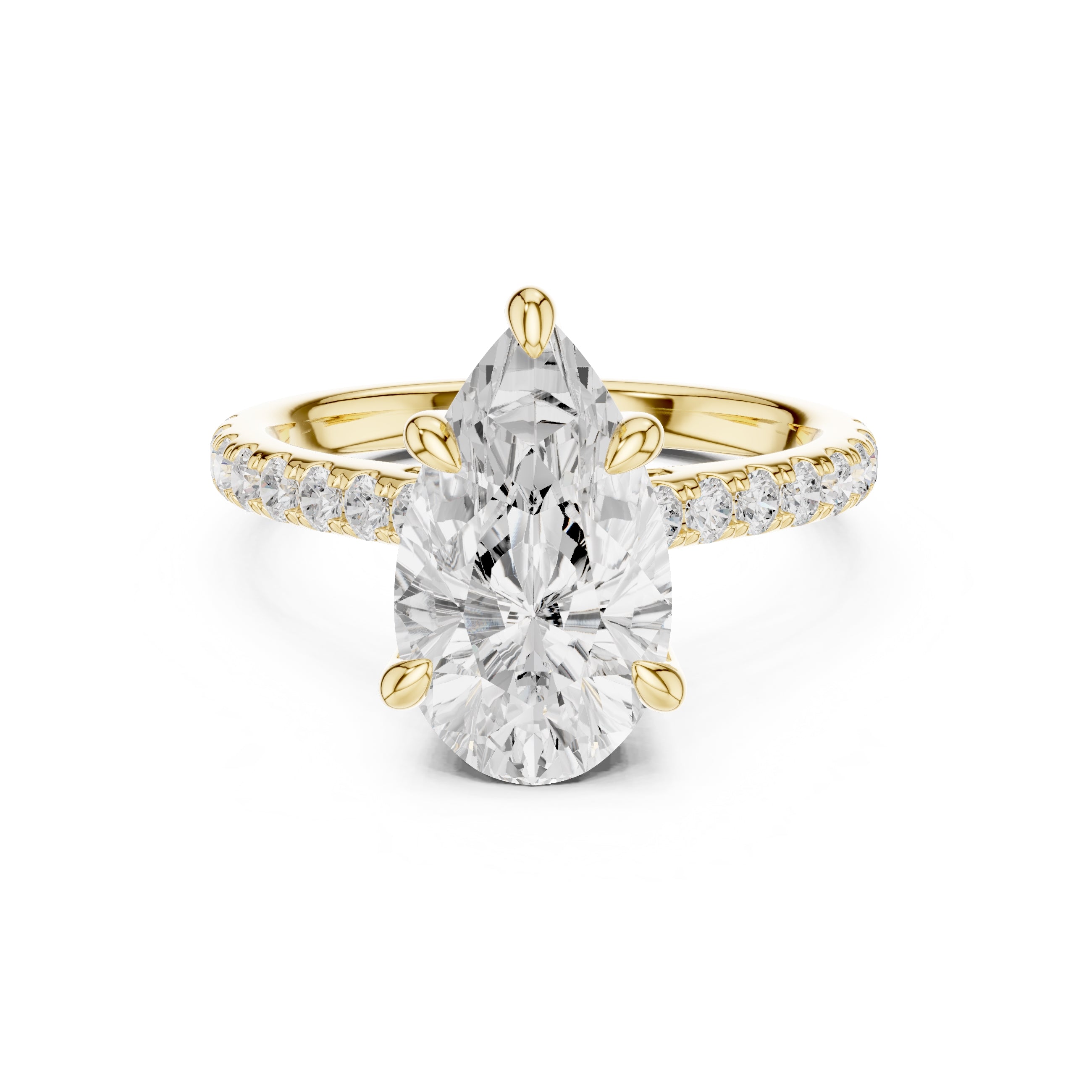 4.00 ct Summit Pavé Engagement Ring 4ct Yellow Gold Pear