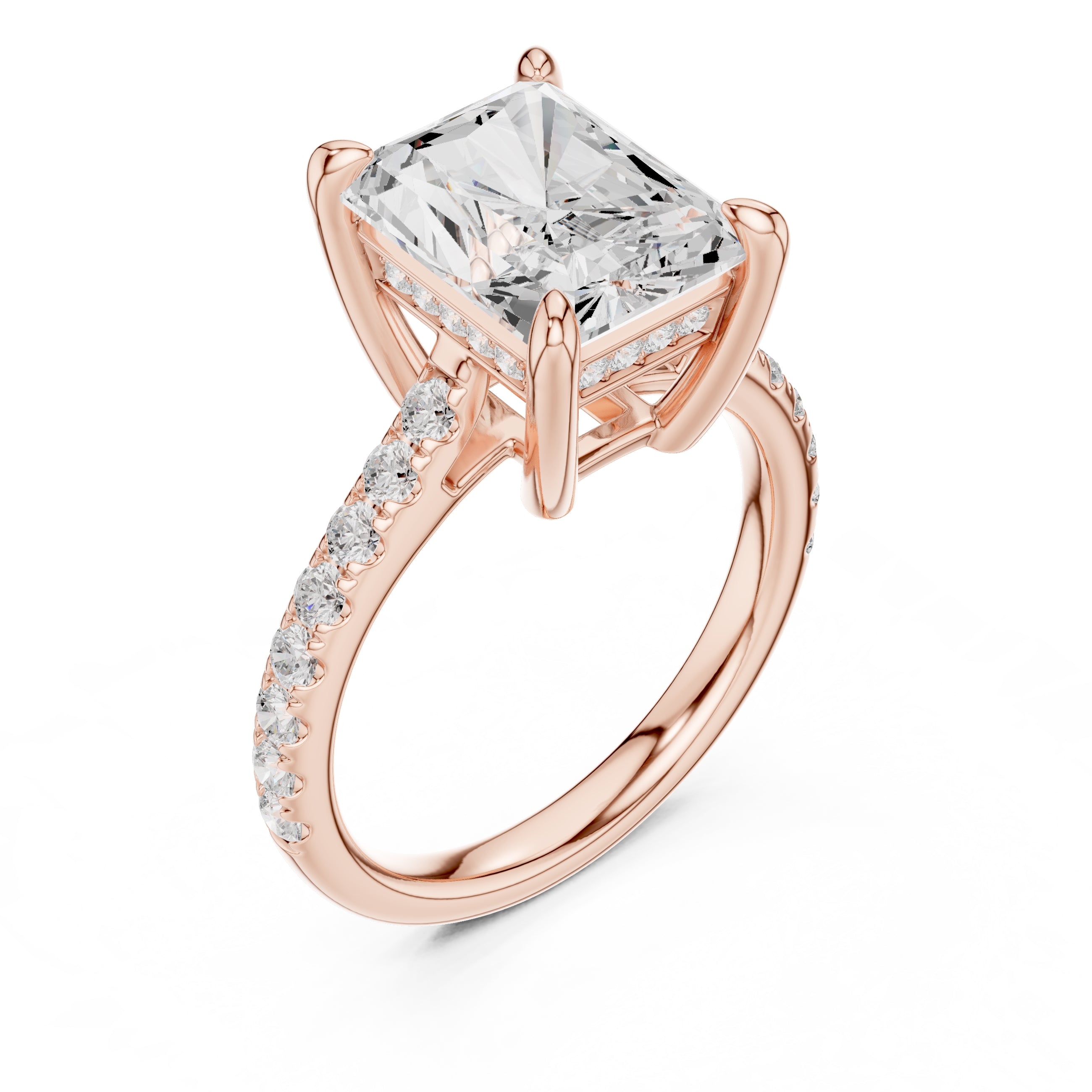 4.00 ct Summit Pavé Engagement Ring 4ct Rose Gold Radiant