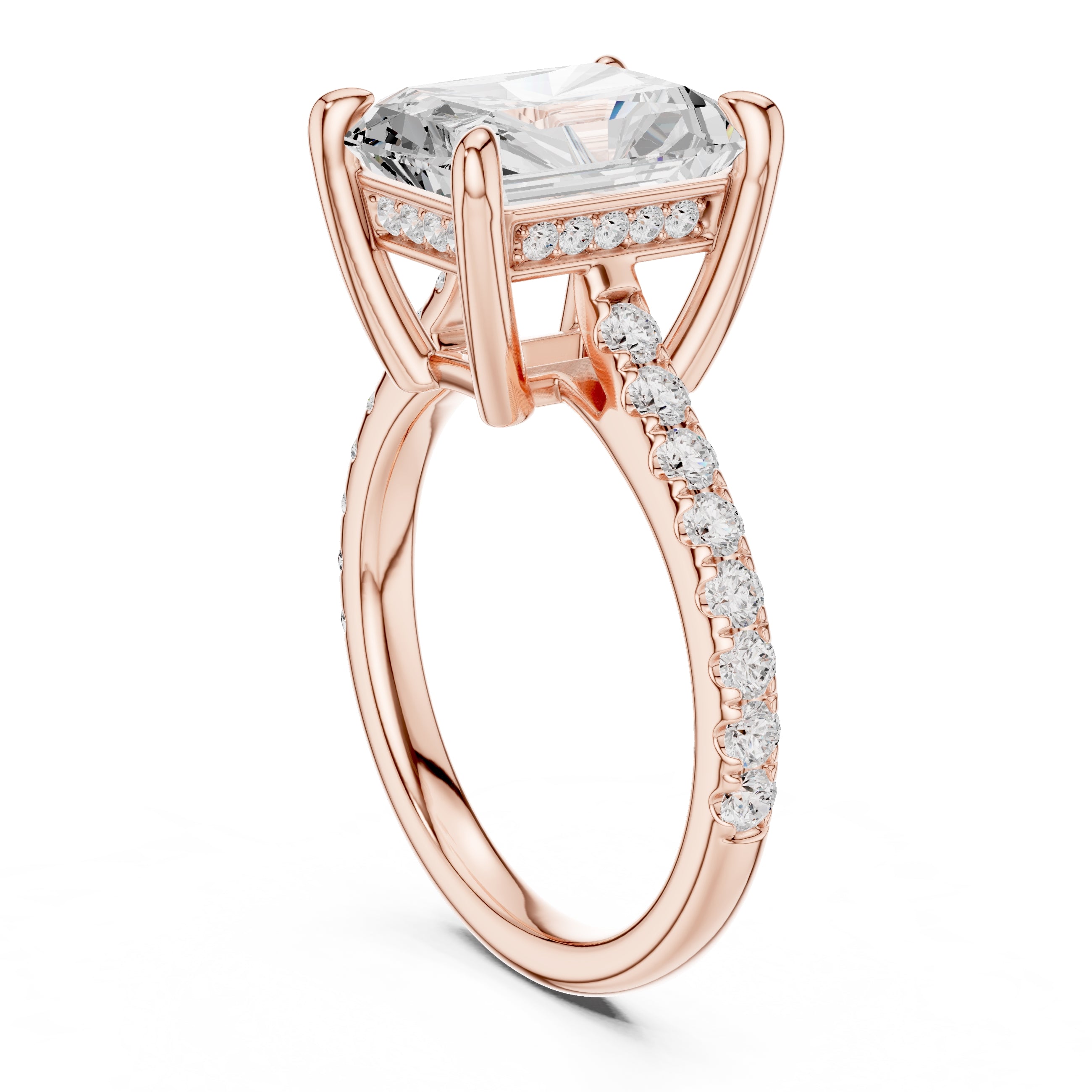 4.00 ct Summit Pavé Engagement Ring 4ct Rose Gold Radiant