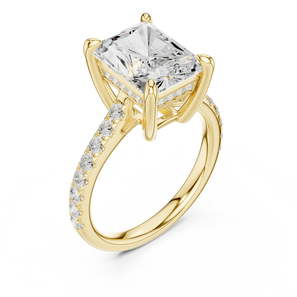 4.00 ct Summit Pavé Engagement Ring 4ct Yellow Gold Radiant