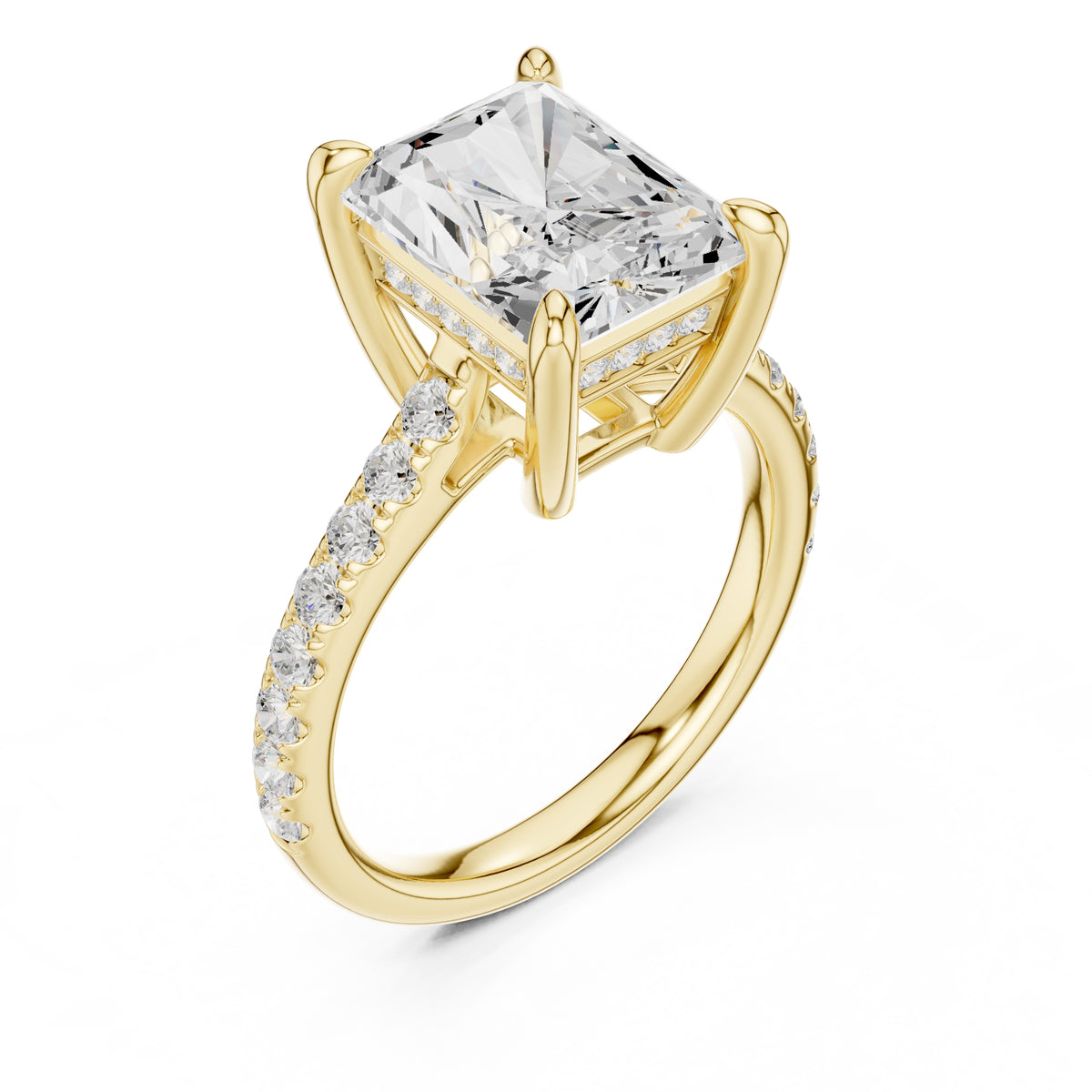 4.00 ct Summit Pavé Engagement Ring 4ct Yellow Gold Radiant