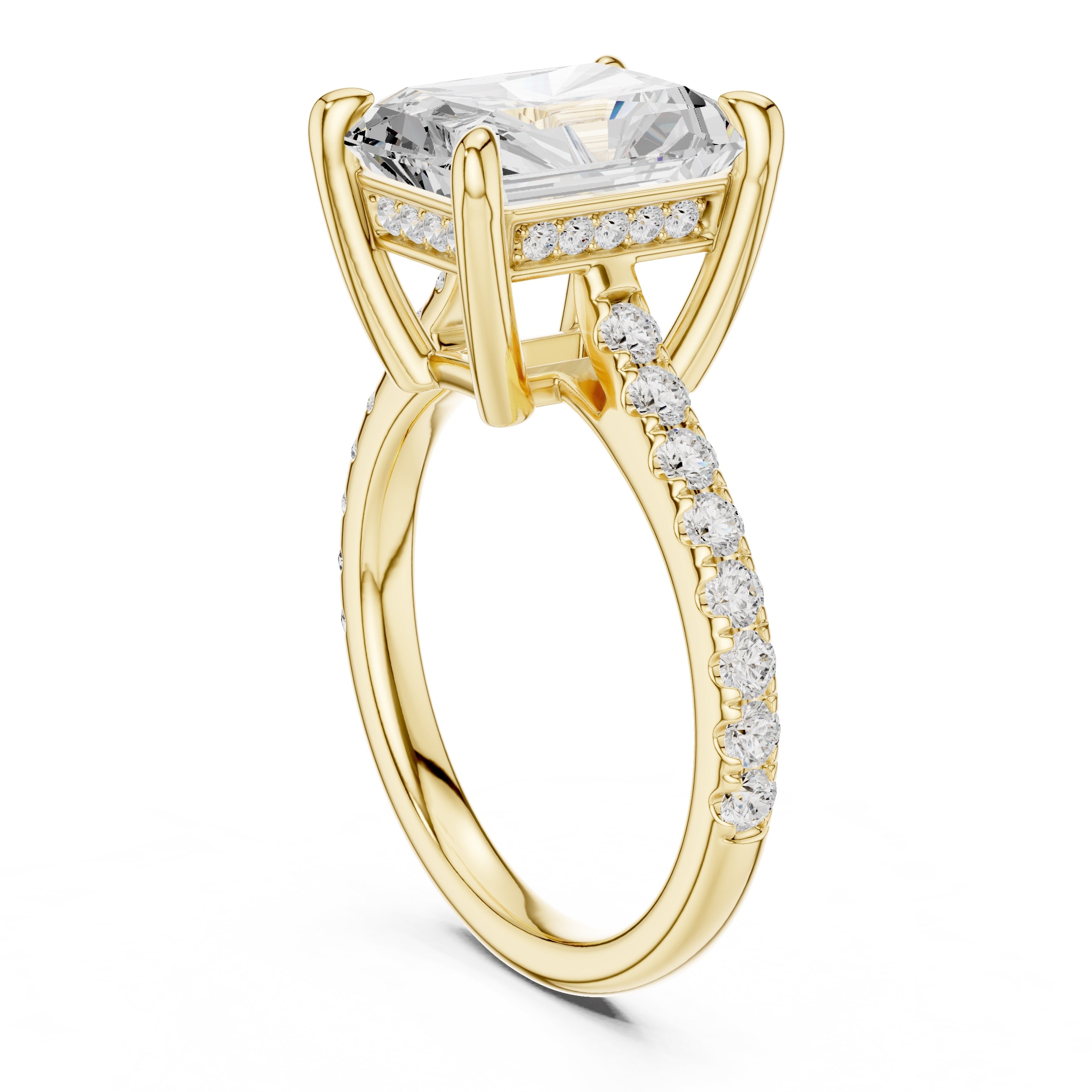4.00 ct Summit Pavé Engagement Ring 4ct Yellow Gold Radiant