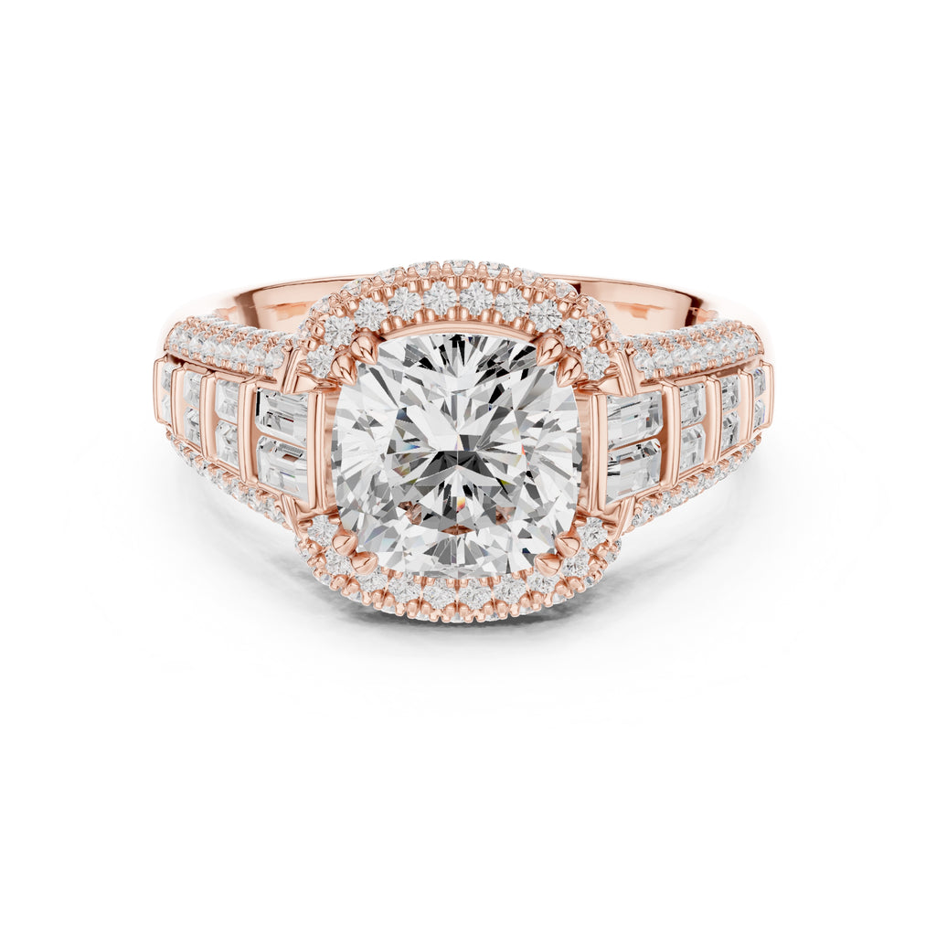 3.00 ct Starlight Halo Engagement Ring 3ct Rose Gold Cushion