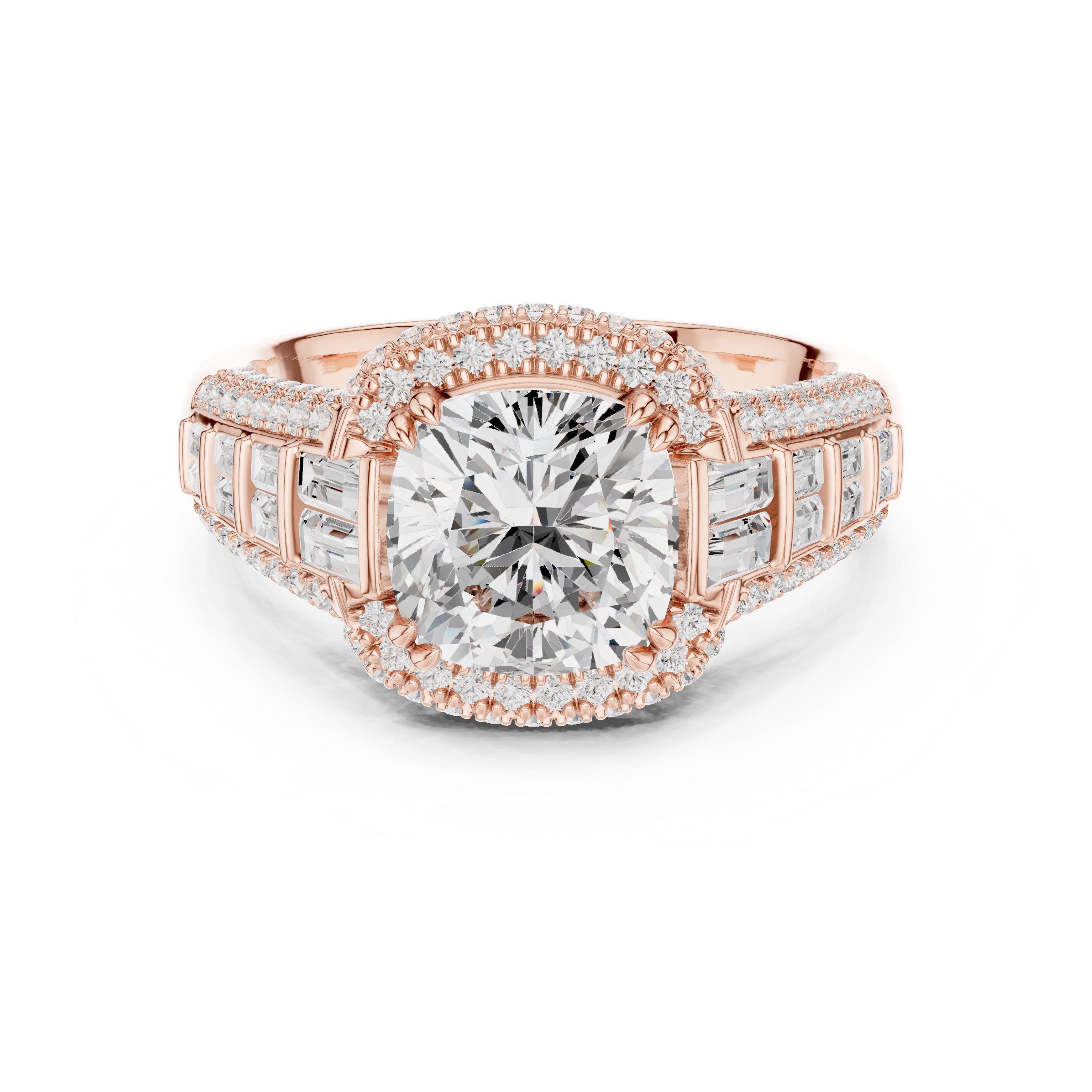 3.00 ct Starlight Halo Engagement Ring 3ct Rose Gold Cushion