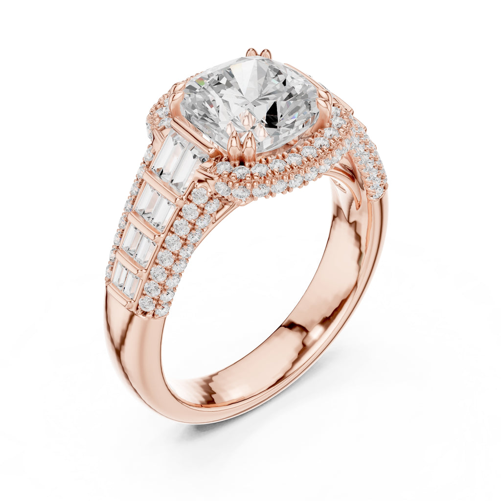 3.00 ct Starlight Halo Engagement Ring 3ct Rose Gold Cushion