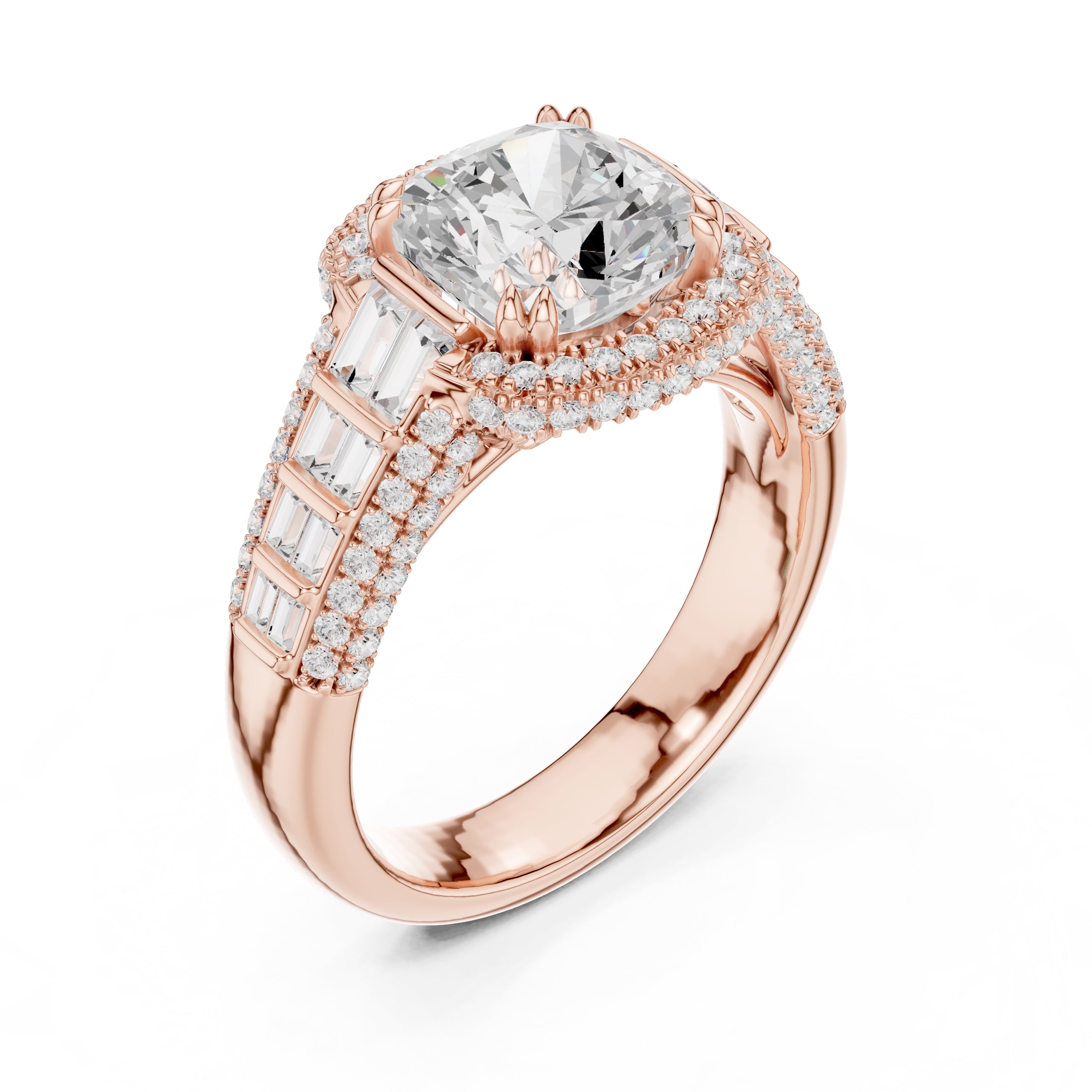 3.00 ct Starlight Halo Engagement Ring 3ct Rose Gold Cushion