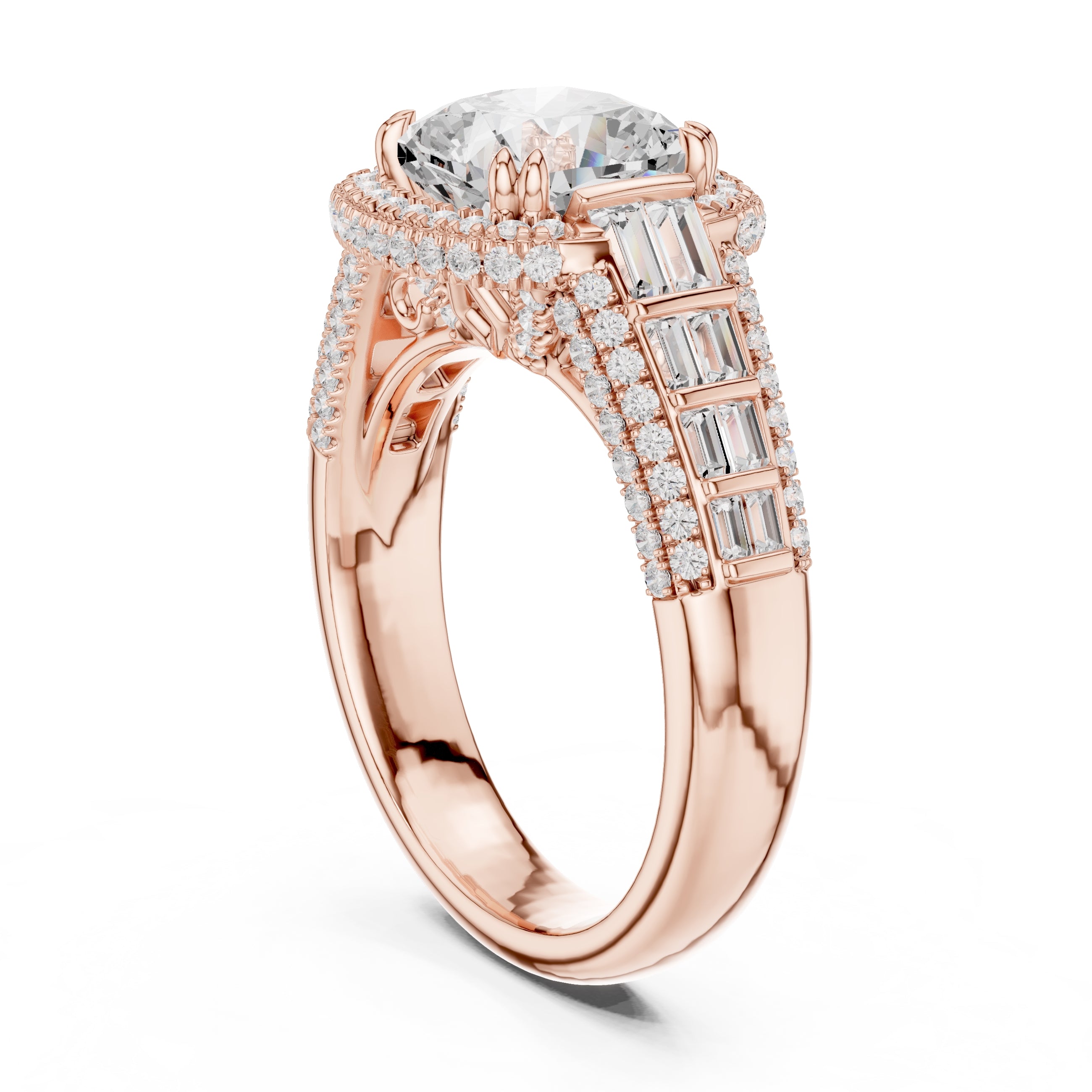 3.00 ct Starlight Halo Engagement Ring 3ct Rose Gold Cushion
