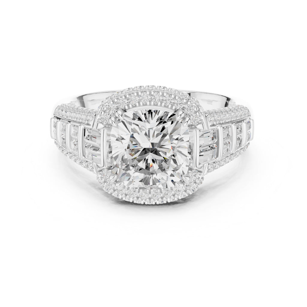 3.00 ct Starlight Halo Engagement Ring 3ct White Gold Cushion