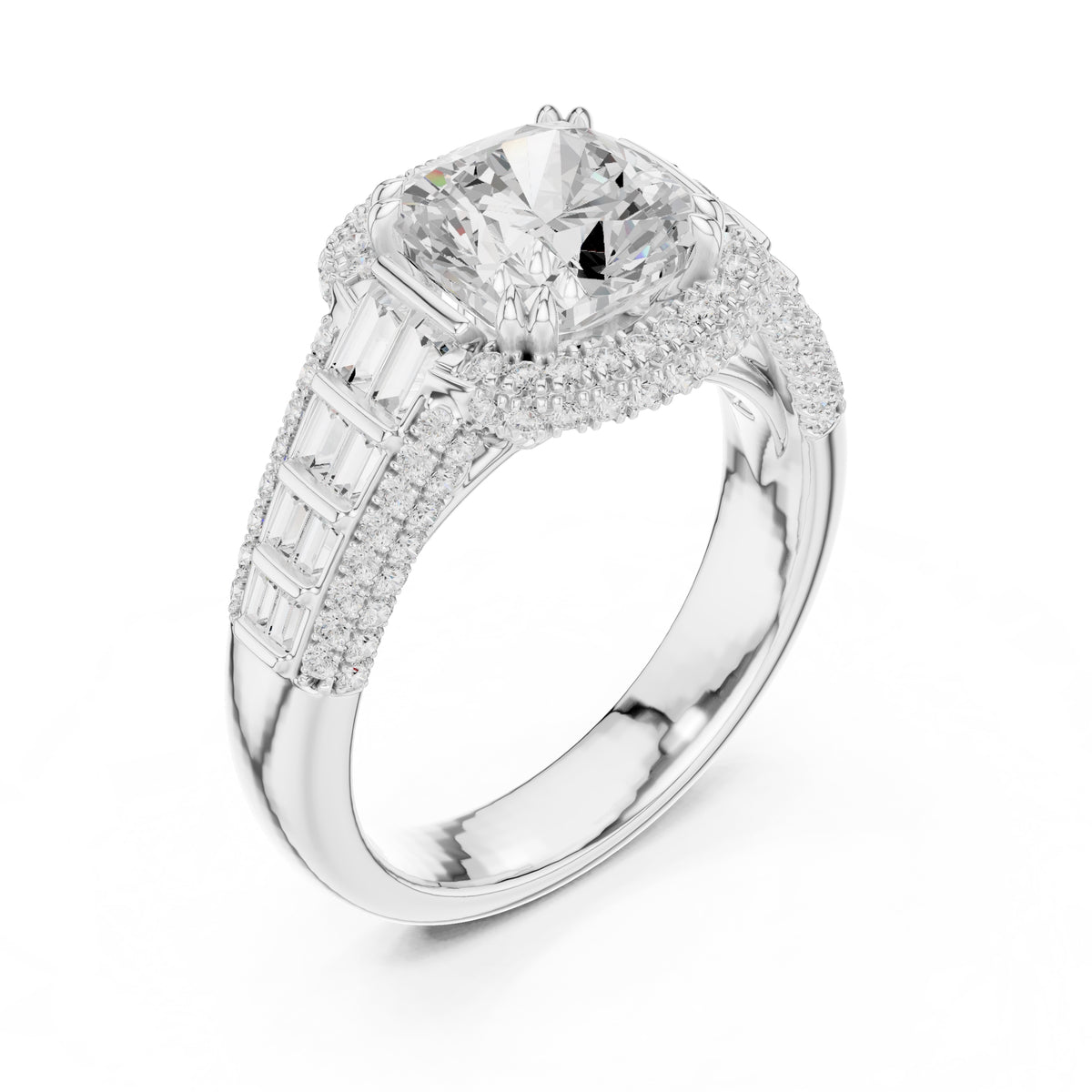 3.00 ct Starlight Halo Engagement Ring 3ct White Gold Cushion