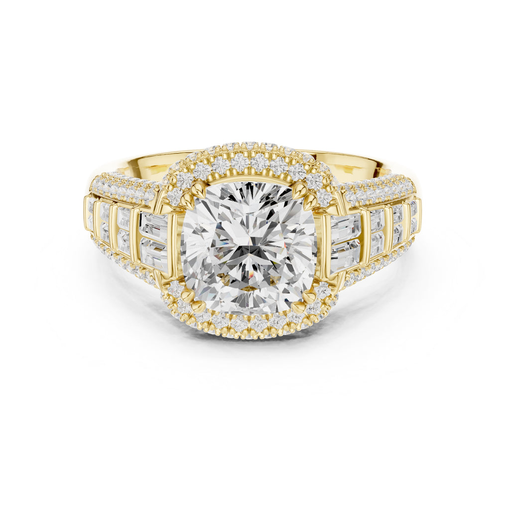 3.00 ct Starlight Halo Engagement Ring 3ct Yellow Gold Cushion