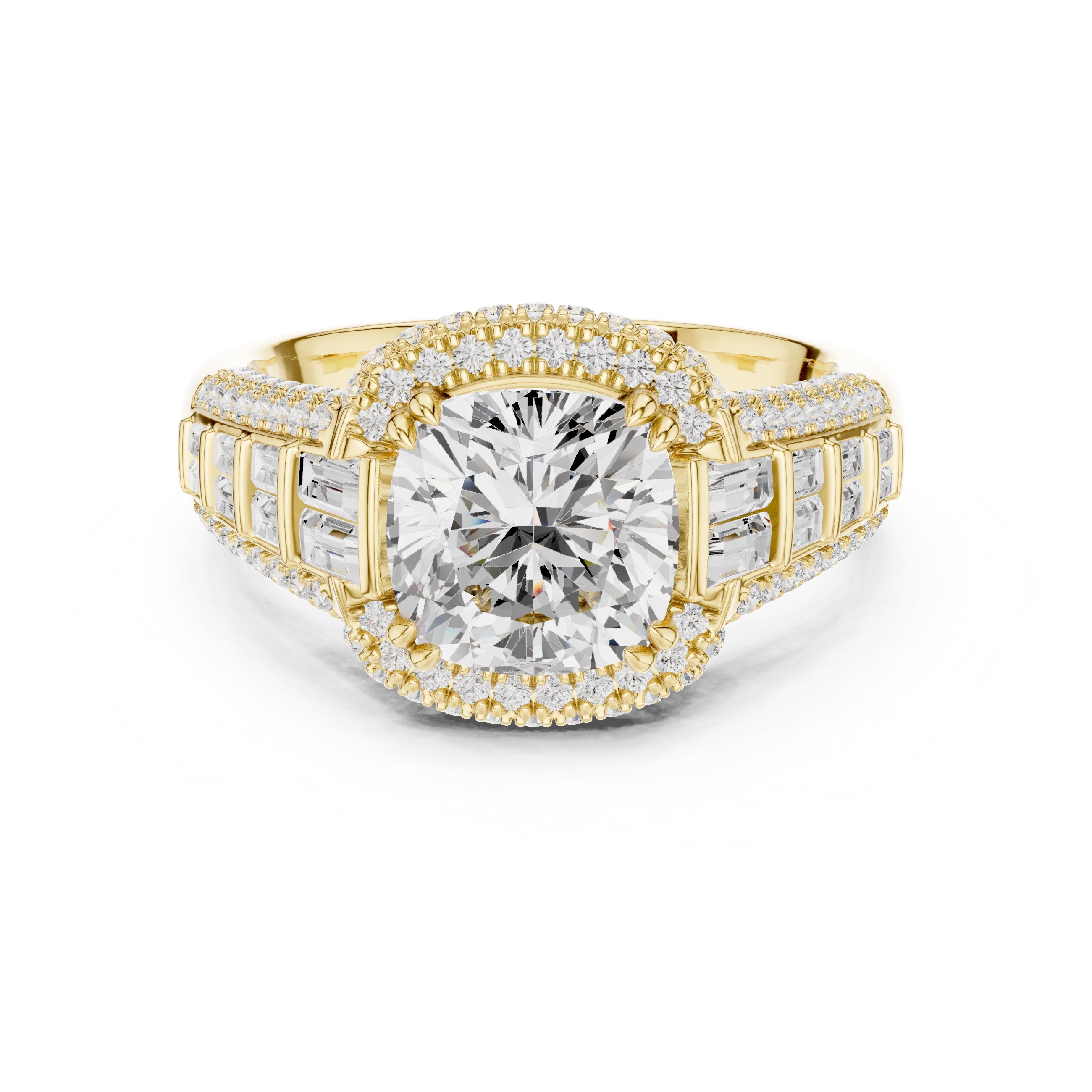 3.00 ct Starlight Halo Engagement Ring 3ct Yellow Gold Cushion