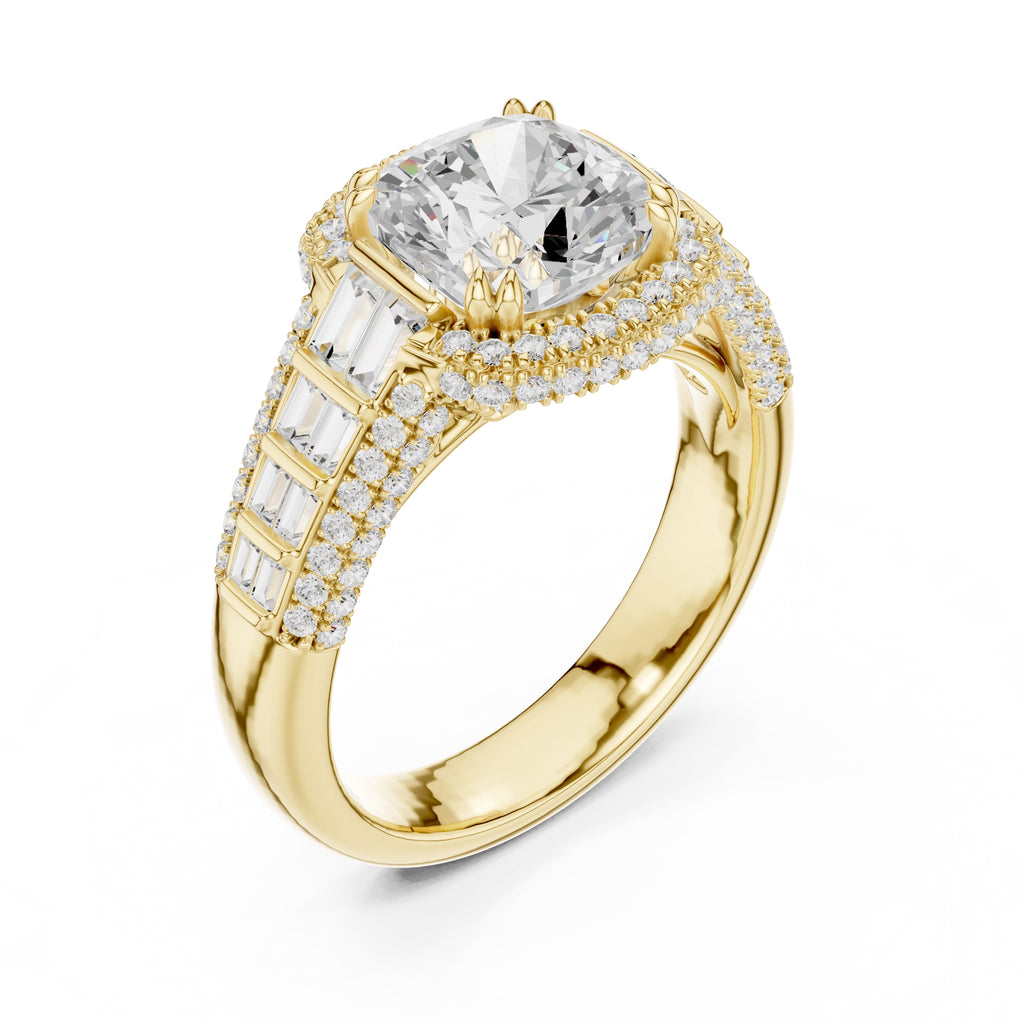 3.00 ct Starlight Halo Engagement Ring 3ct Yellow Gold Cushion