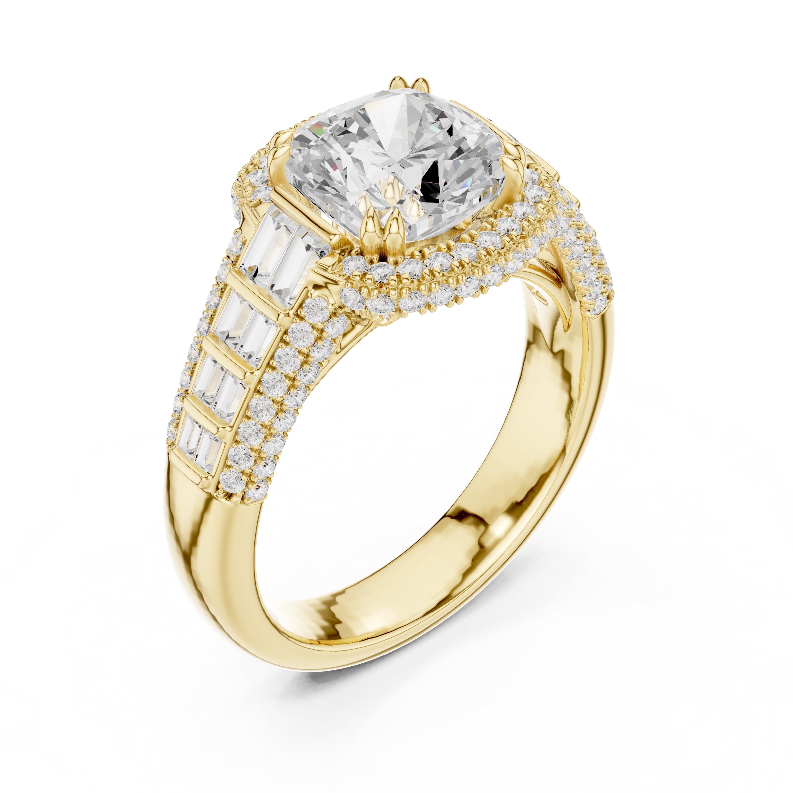 3.00 ct Starlight Halo Engagement Ring 3ct Yellow Gold Cushion