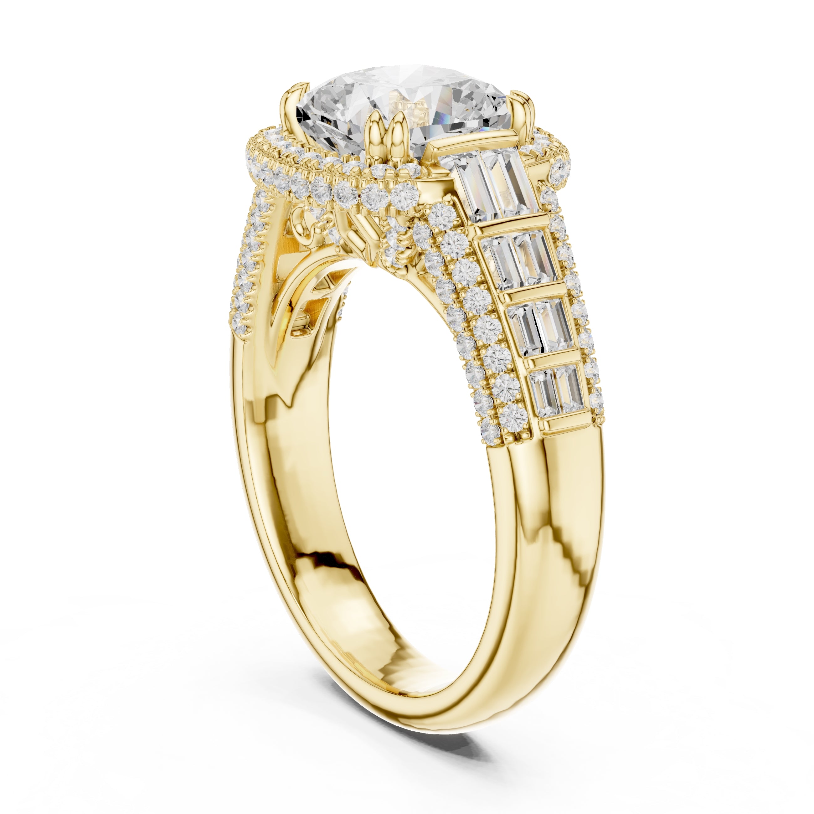 3.00 ct Starlight Halo Engagement Ring 3ct Yellow Gold Cushion