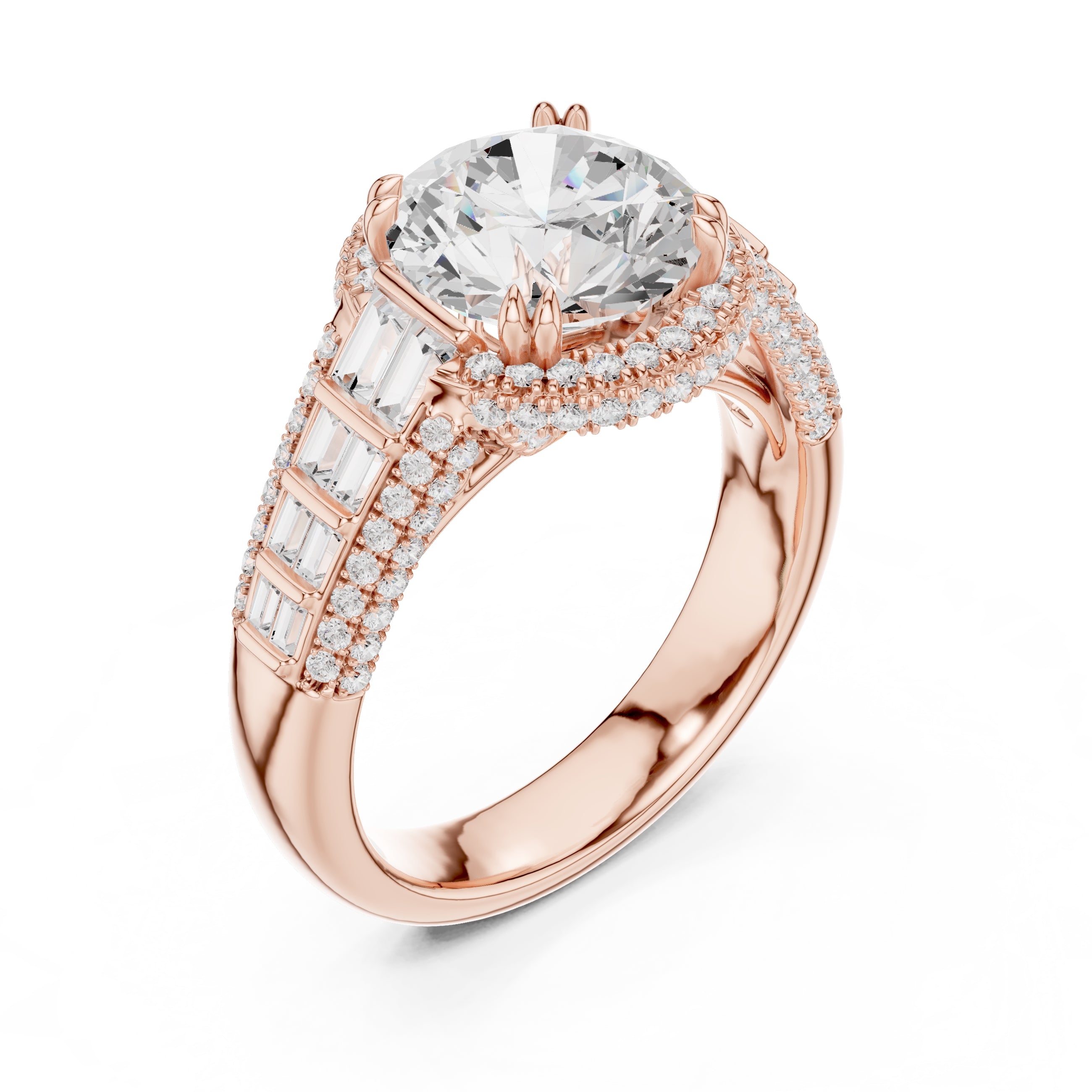 3.00 ct Starlight Halo Engagement Ring 3ct Rose Gold Round