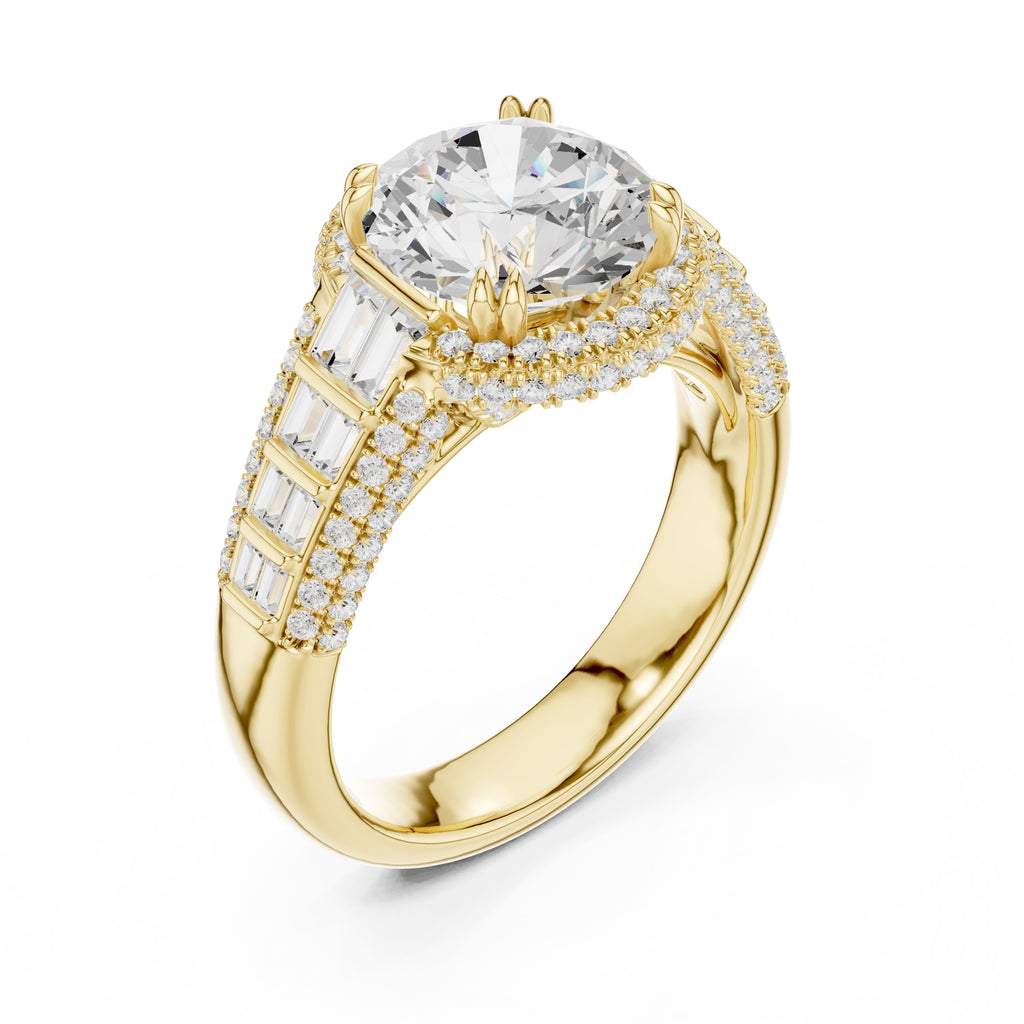 3.00 ct Starlight Halo Engagement Ring 3ct Yellow Gold Round