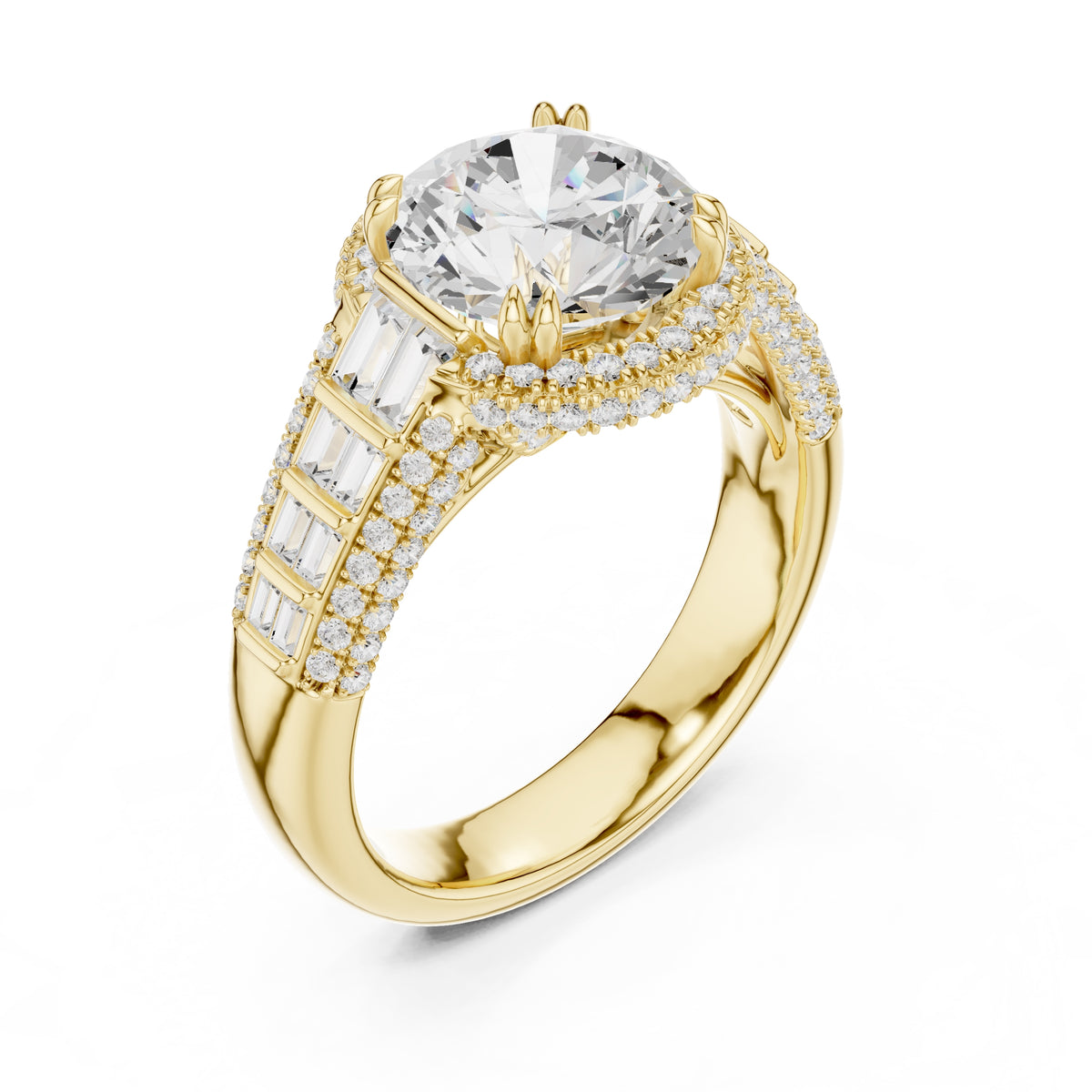 3.00 ct Starlight Halo Engagement Ring 3ct Yellow Gold Round