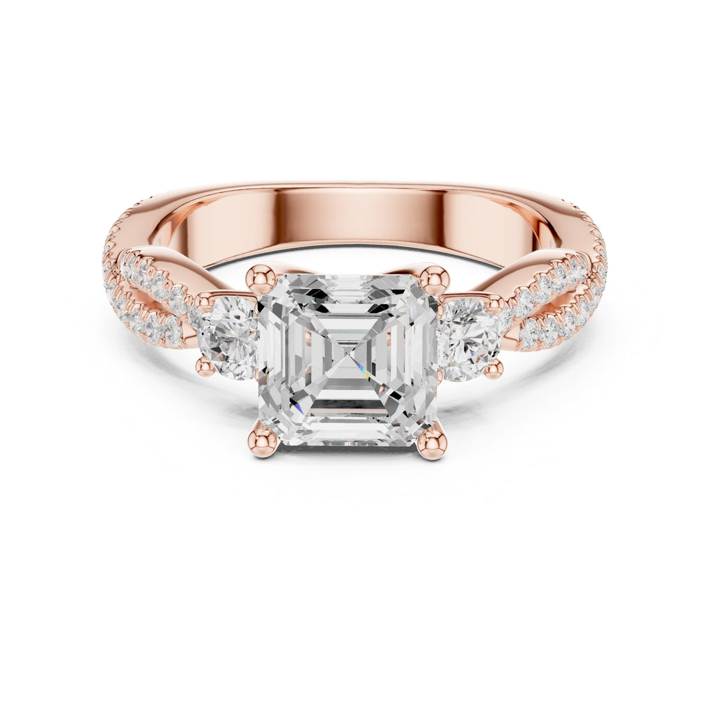 2.00 ct Cascade Twist Engagement Ring 2ct Rose Gold Asscher
