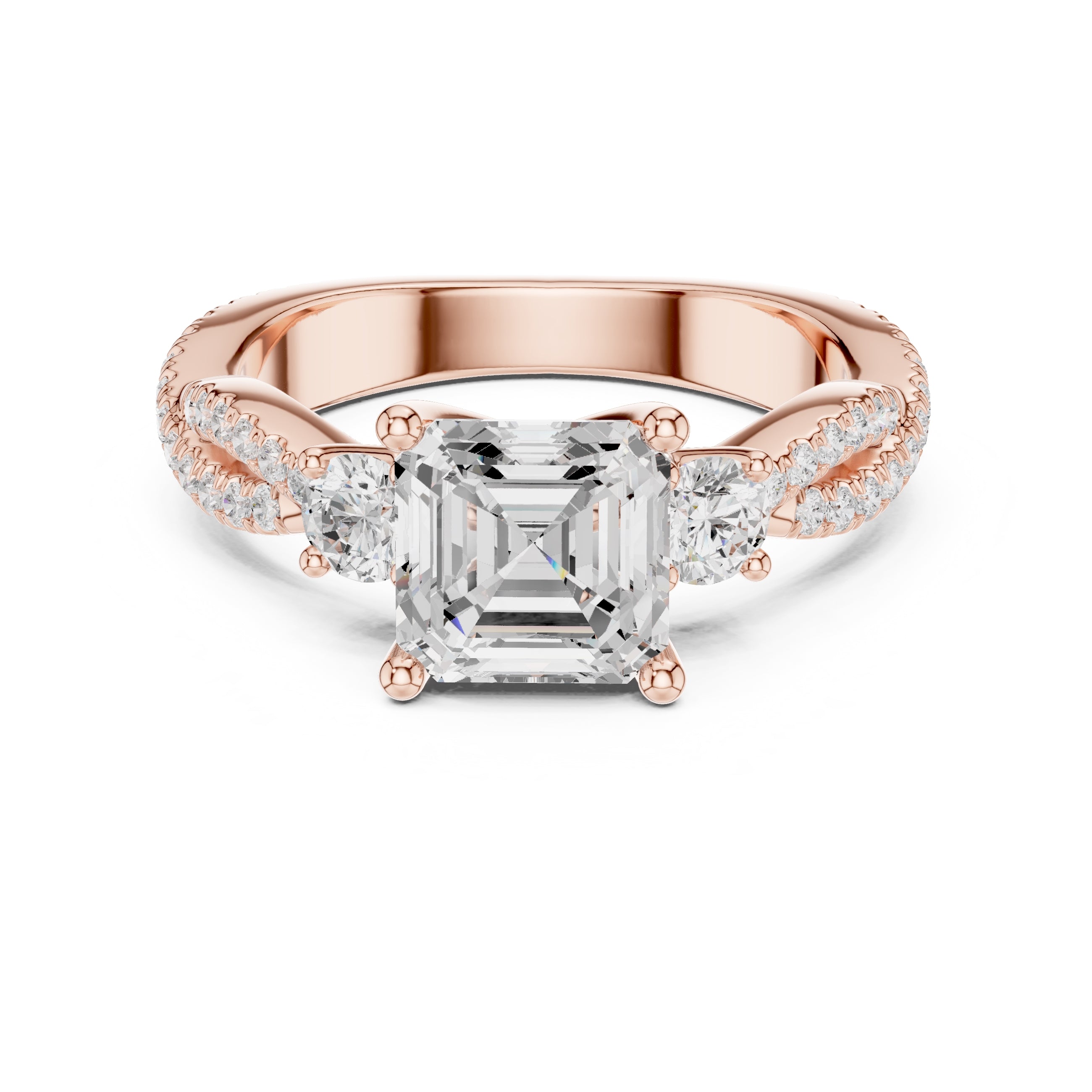 2.00 ct Cascade Twist Engagement Ring 2ct Rose Gold Asscher